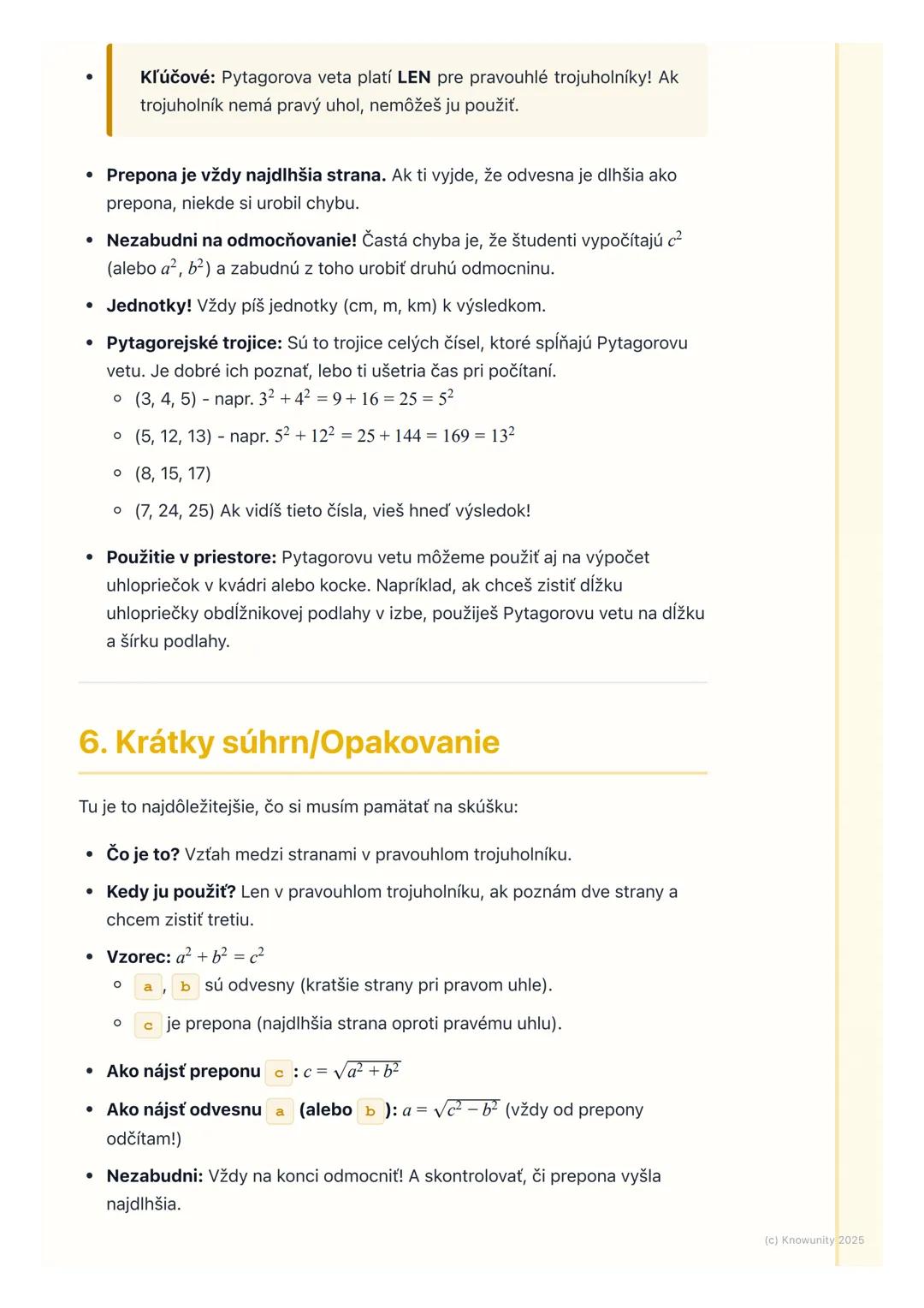 # Pytagorova veta
1. Prehľad a úvod
Pytagorova veta je super dôležitá vec v matematike, hlavne v geometrii.
Pomáha nám zistiť dĺžku strany