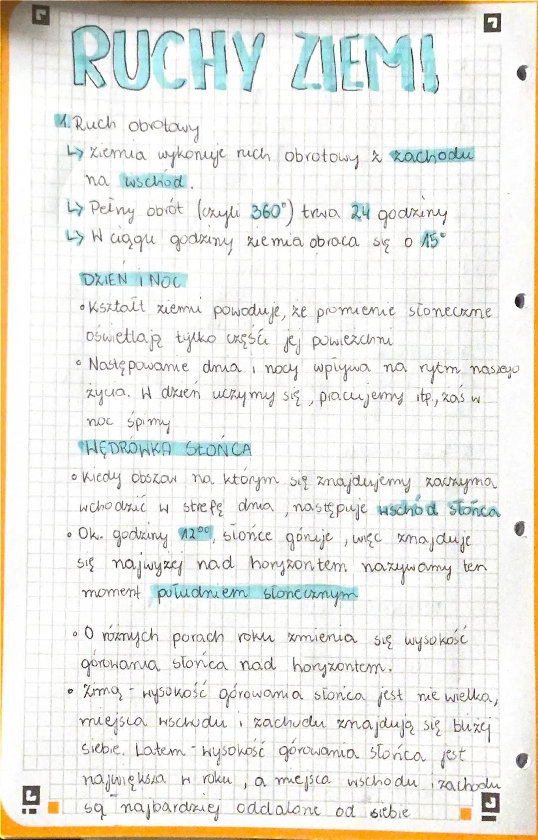 L
RUCHY ZIEMS
M. Ruch obrotowy
Ly Ziemia wykonuje nich obrotowy i zachodu
na wschod.
Ly Pełny obrót (czyli 360°) trwa 24 godziny
L> W ciągu
