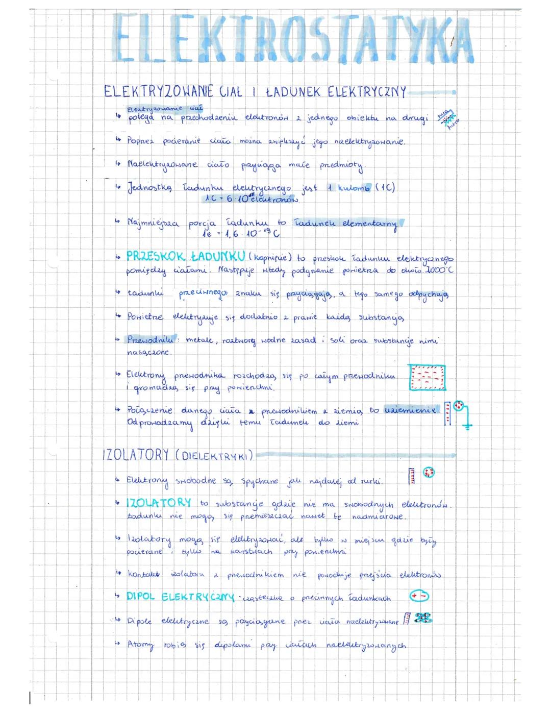 # ELEKTROSTAT THA
* Pole elektryczne na ladunki działa sièg. Gdy pod działaniem
tej sily Laduntu sis presurajes to pote elektrycine nykom