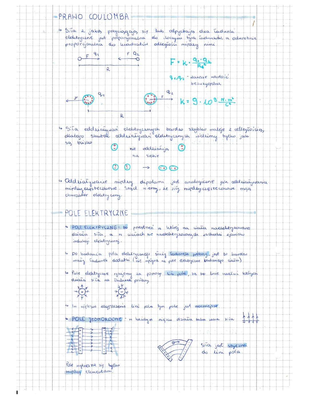 # ELEKTROSTAT THA
* Pole elektryczne na ladunki działa sièg. Gdy pod działaniem
tej sily Laduntu sis presurajes to pote elektrycine nykom