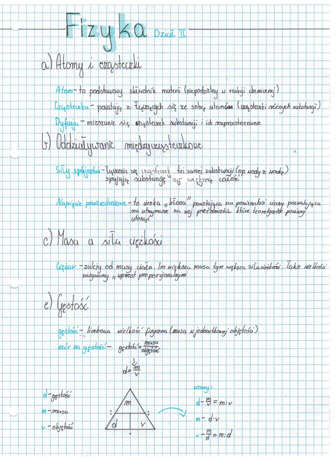 # Fizyka Dział II
a) Atomy i cząsteczki
Atom-to podstawowy skiudnik materii (niepodzielny w reakġi chemicznej)
Czysteczka powstają z Euxz