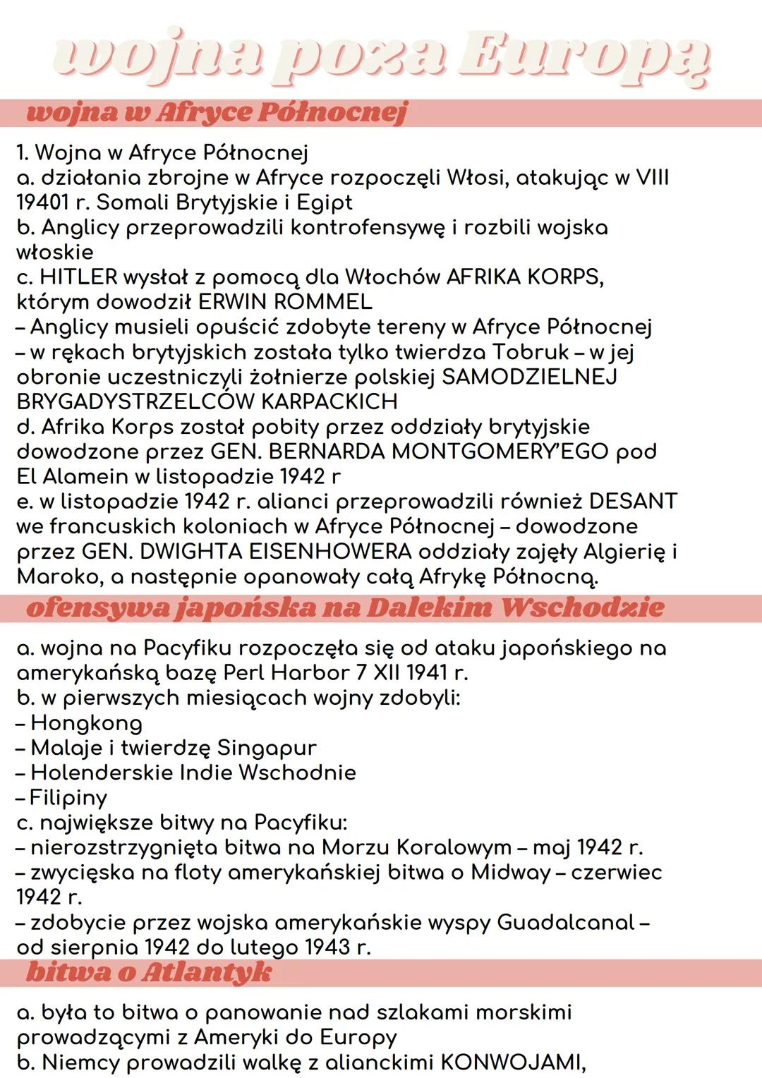 # wojna poza Europą
wojna w Afryce Północnej
1. Wojna w Afryce Północnej
a. działania zbrojne w Afryce rozpoczęli Włosi, atakując w VIII
1