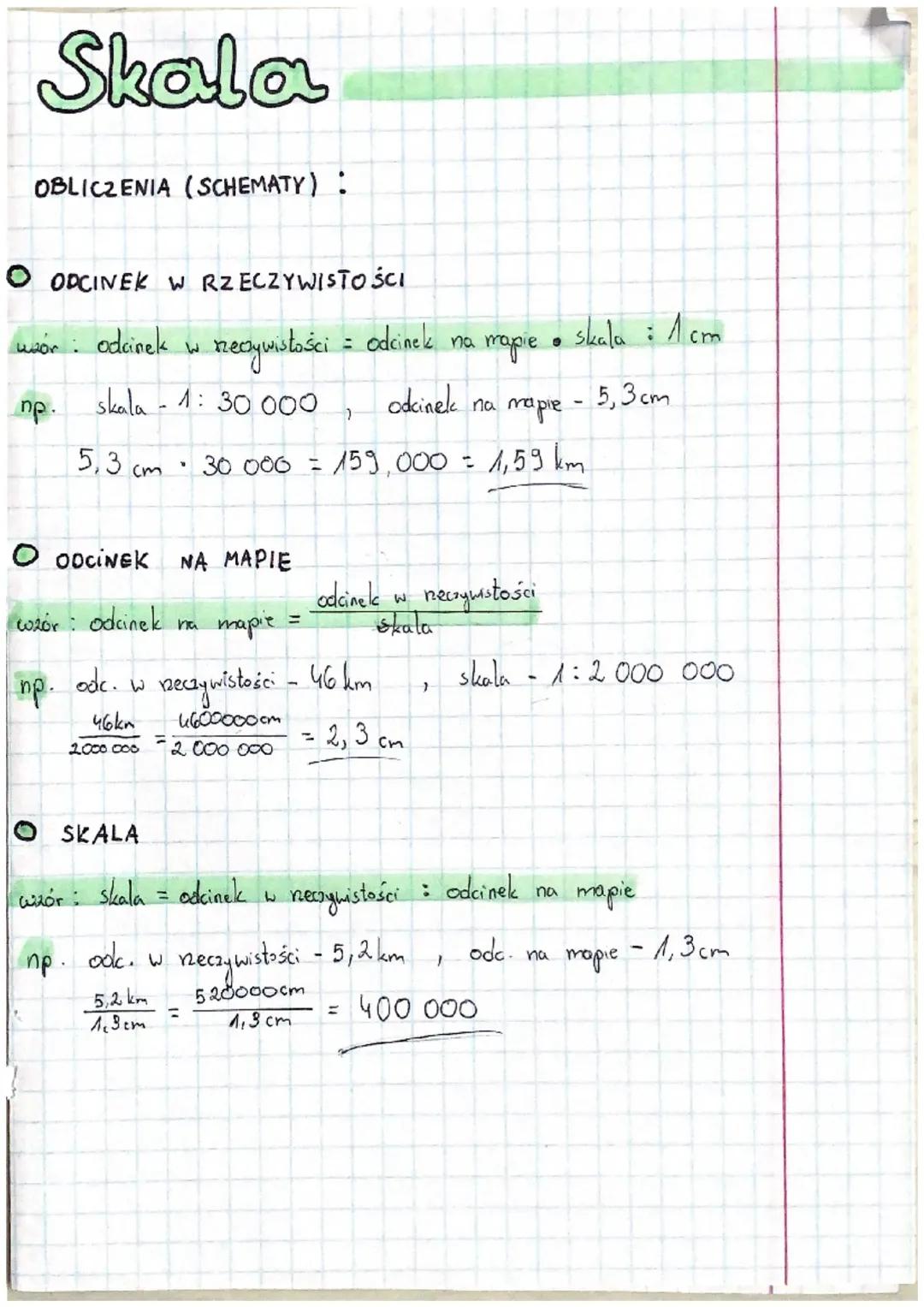 obliczanie skali, odcinka w rzeczywistości i odcinka na mapie