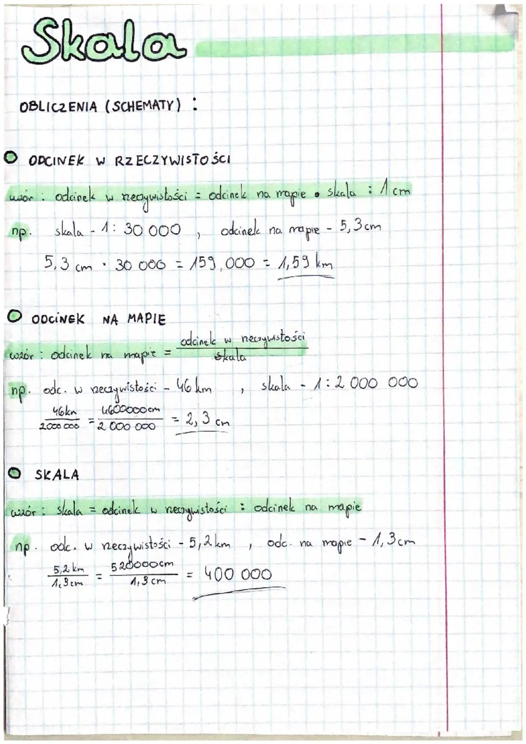 Skala
OBLICZENIA (SCHEMATY) :
OODCINEK W RZECZYWISTOŚCI
whor : odcinek w.
np.
odcinek w rzeczywistości = odcinek na mapie • skala : 1 cm
5,3