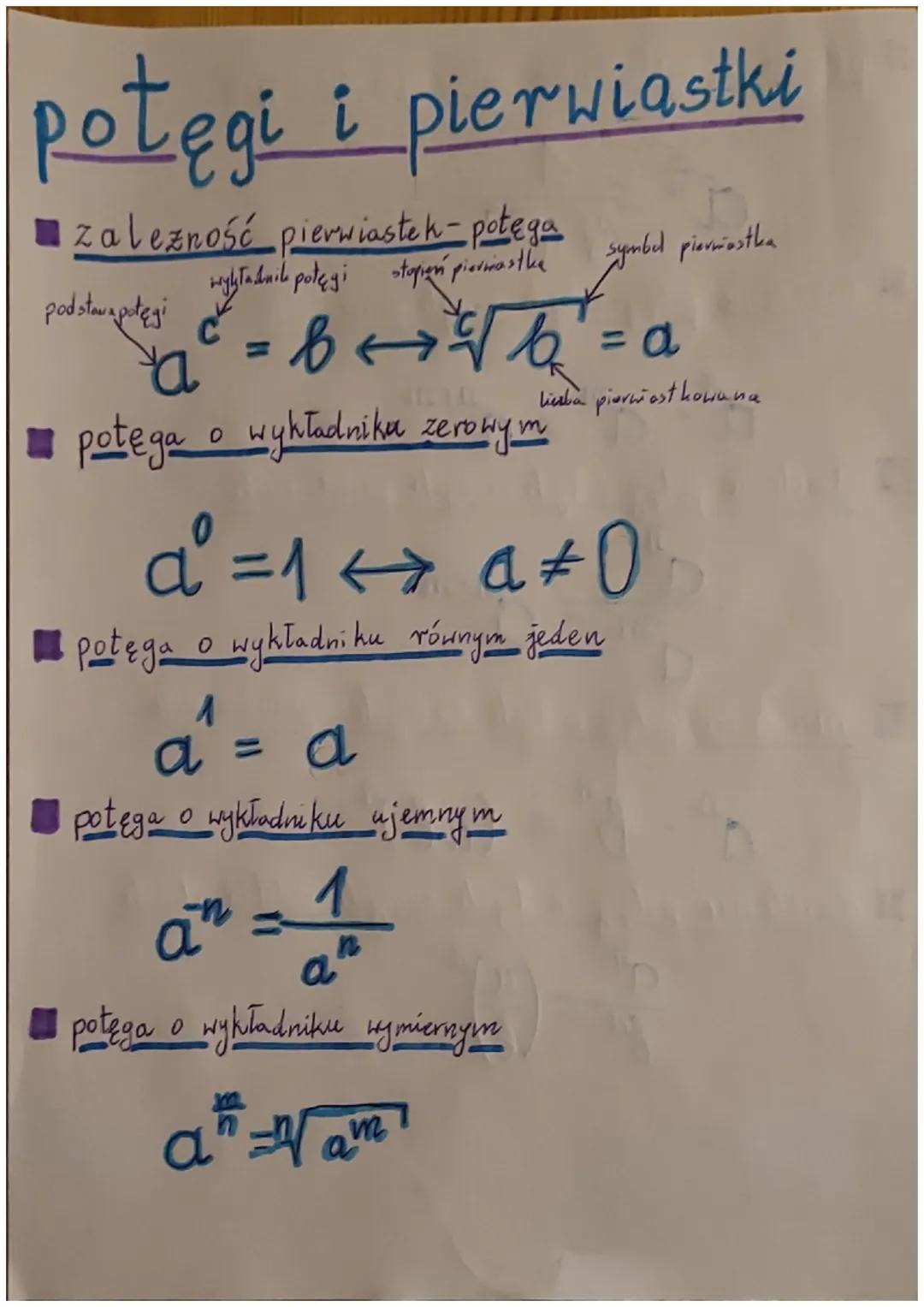 potęgi i pierwiastki
■zależność pierwiastek - potęga
wykładnik potęgi stopień piernas the
podstawa potęgi
c
symbol pievastha
a² = b + √b² =