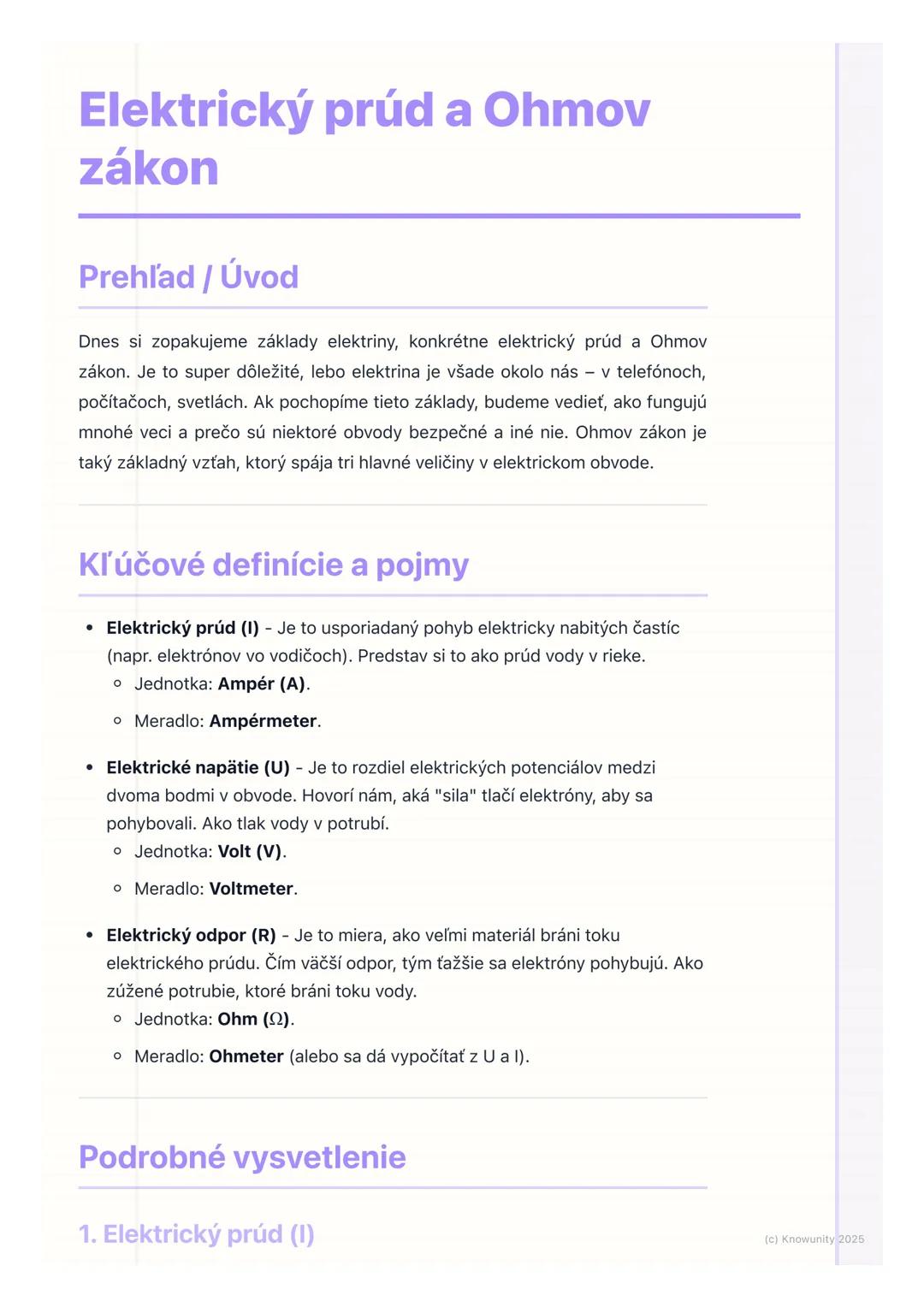 # Elektrický prúd a Ohmov
zákon
Prehľad / Úvod
Dnes si zopakujeme základy elektriny, konkrétne elektrický prúd a Ohmov
zákon. Je to super