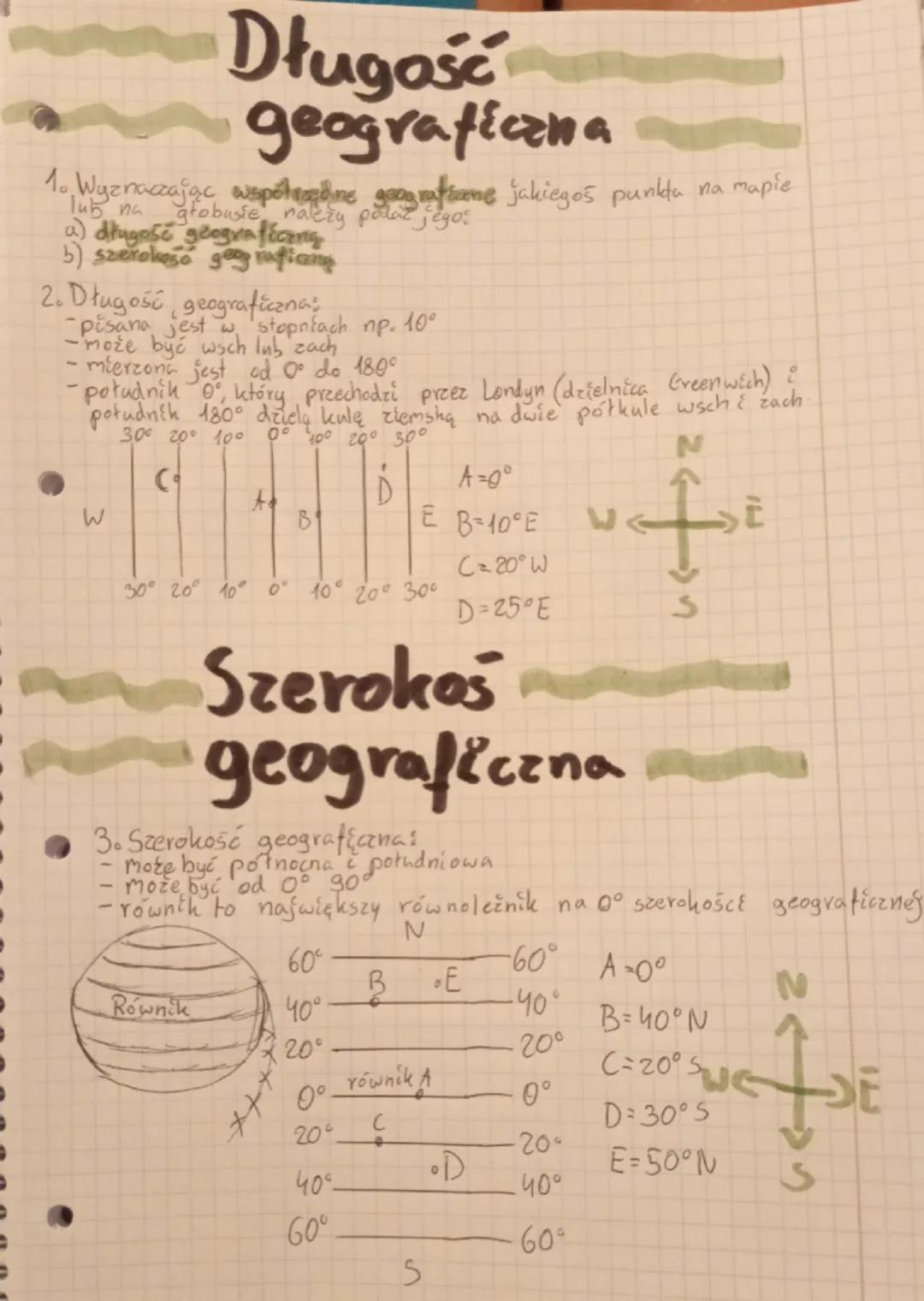 ## Długość
geograficzna
1. Wyznaczając współrzędne geograficzne jakiegoś punkta na mapie
a) długość geograficzną
lub na globusie należy p