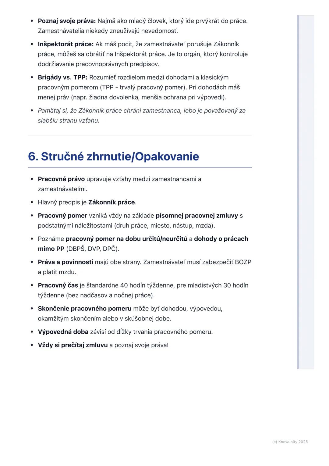 # Pracovné právo
## 1. Prehľad pracovného práva
Pracovné právo je odvetvie práva, ktoré upravuje vzťahy medzi zamestnancami
a zamestnávate