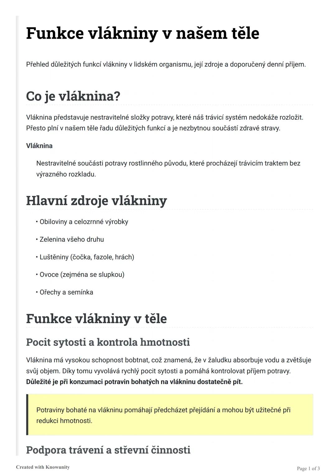 # Funkce vlákniny v našem těle
Přehled důležitých funkcí vlákniny v lidském organismu, její zdroje a doporučený denní příjem.
## Co je vlá