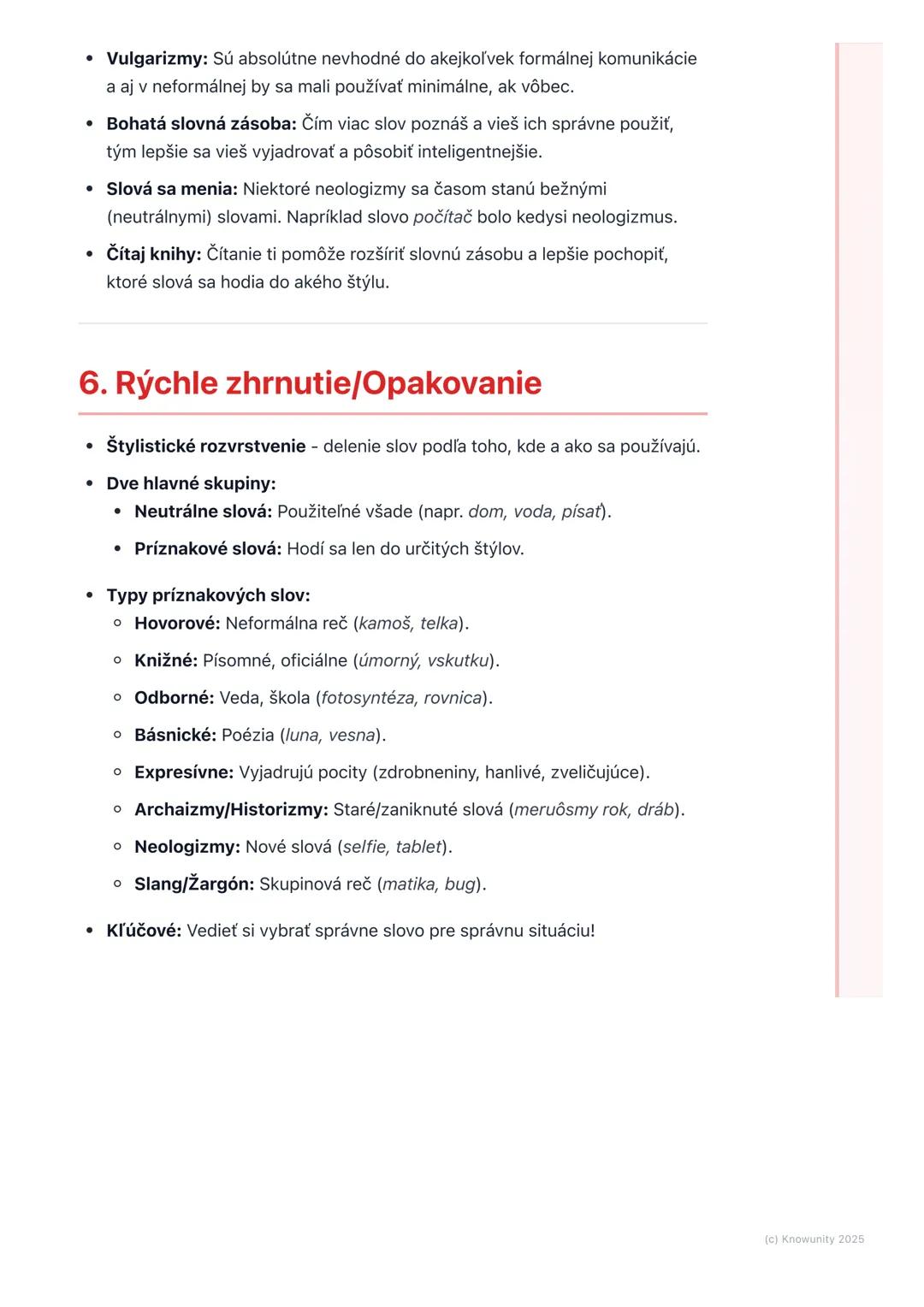 # Štylistické rozvrstvenie
slovnej zásoby
1. Prehľad
Štylistické rozvrstvenie slovnej zásoby je o tom, ako sa slová v našom jazyku
delia p