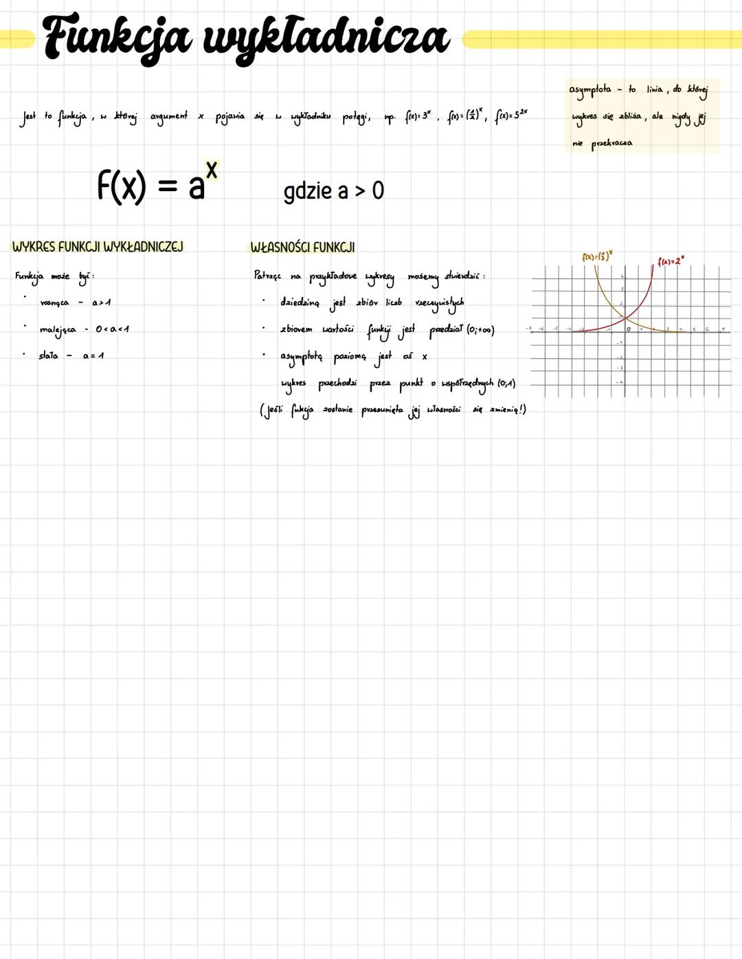 Funkcja wykladnicza
Jest to funkcja w ktovej argument
WYKRES FUNKCJI WYKŁADNICZEJ
Funkcja
może być:
rosnąca
malejąca
F(x) = ax
stata -
a> 1