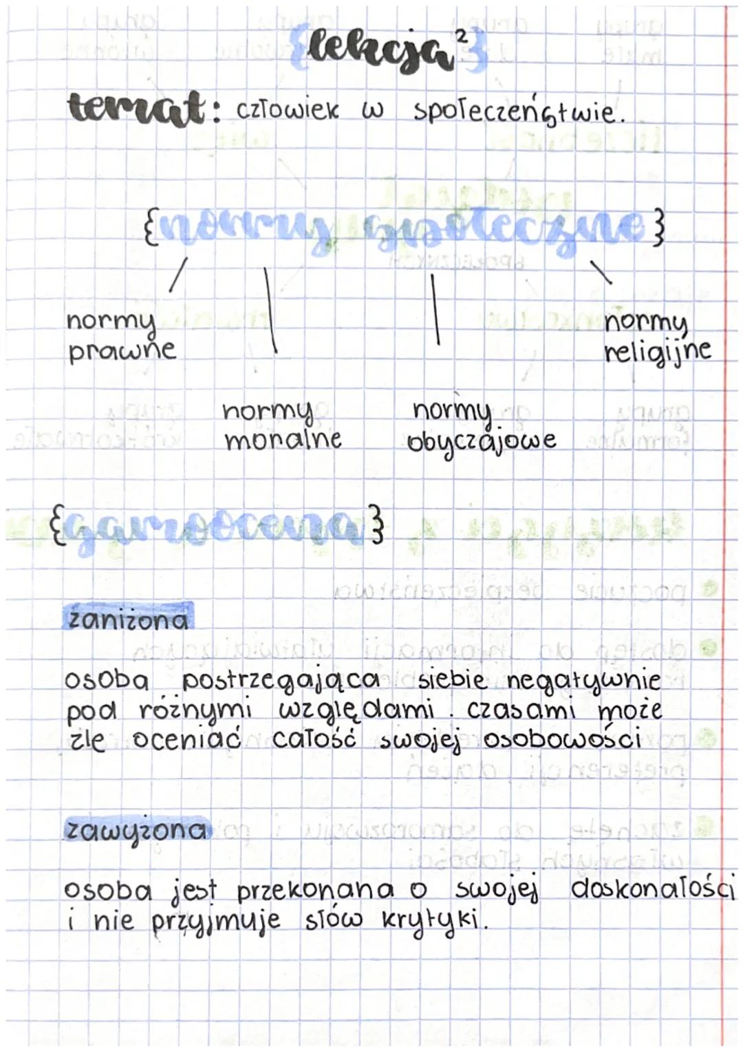 lekcja ²
temat: czlowiek w społeczeństwie.
Enemy Groleczue}
normy
prawne
normy
moralne
{garroocena}
zaniżona
a normy
normy...
obyczajowe
rel