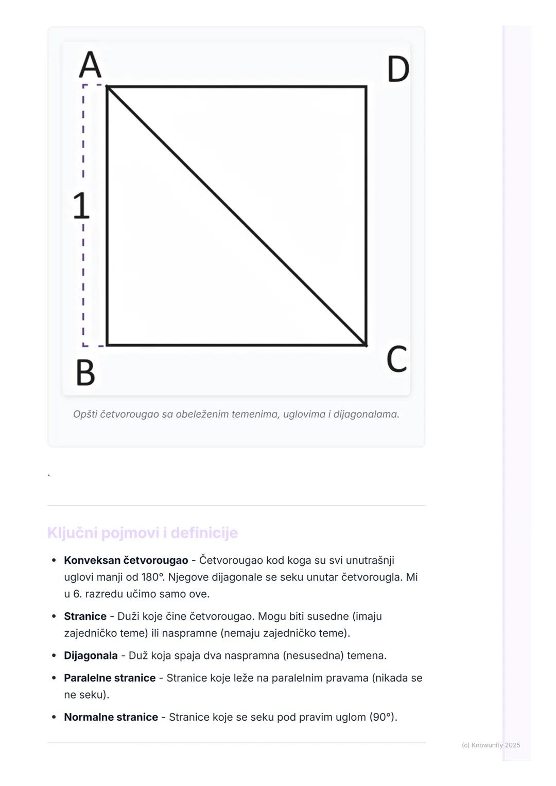 # Četvorougao
Uvod u četvorouglove
Četvorougao je geometrijska figura u ravni koja ima četiri stranice i četiri
temena (ugla). To je zatvo