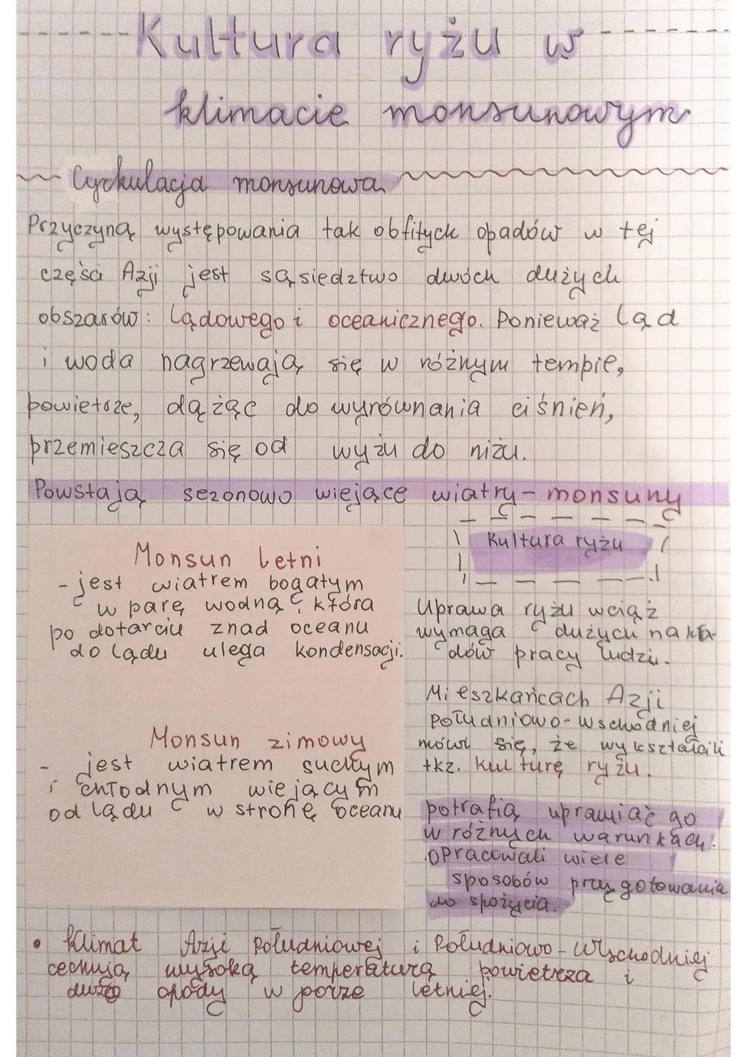 --- OCR Start ---
Kultura ryżu w
klimacie monsunowym
Cyckulacja monsunawa
Przyczyną występowania tak obfitych opadów w tej
częśca Azji jes