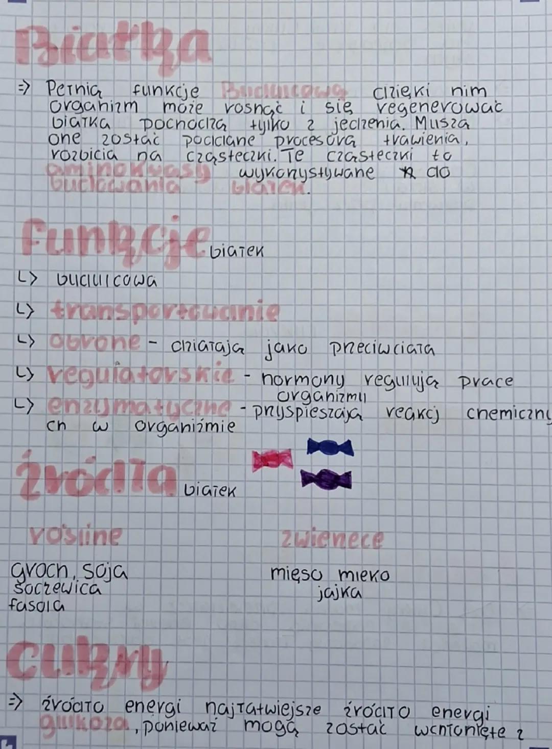 --- OCR Start ---
Biatka
Pernią funkcje Buduicong cizięki nim
organizm może rosnąć i się vegenerować
biatka
pocnacza tylko z jęczenia. Musza