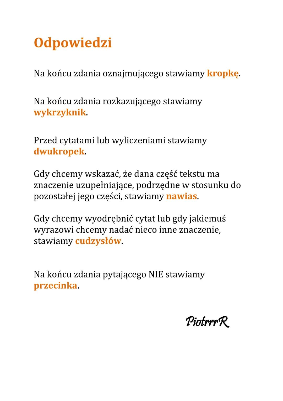 Interpunkcja Test
Na końcu zdania oznajmującego stawiamy
kropkę.
wykrzyknik.
pytajnik.
Na końcu zdania rozkazującego stawiamy
kropkę.
wykrzy