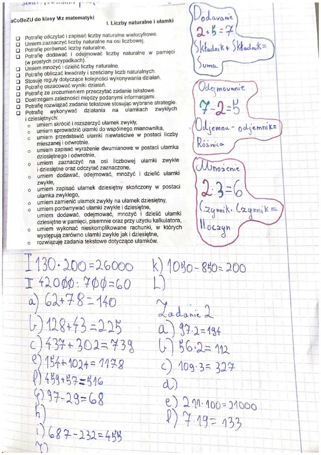 JEWB2
aCoBeZU do klasy z matematyki
1. Liczby naturalne i ułamki
Potrafię odczytać i zapisać liczby naturalne wielocyfrowe.
Umiem zaznaczyć