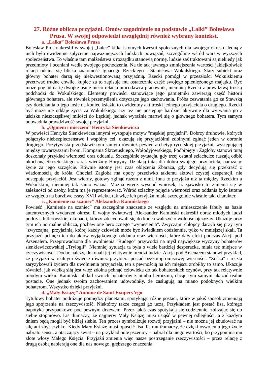 # PYTANIA JAWNE
# „LALKA" BOLESŁAWA PRUSA
26. Miłość siła destrukcyjna czy motywująca do działania? Omów zagadnienie na
podstawie „Lalki"