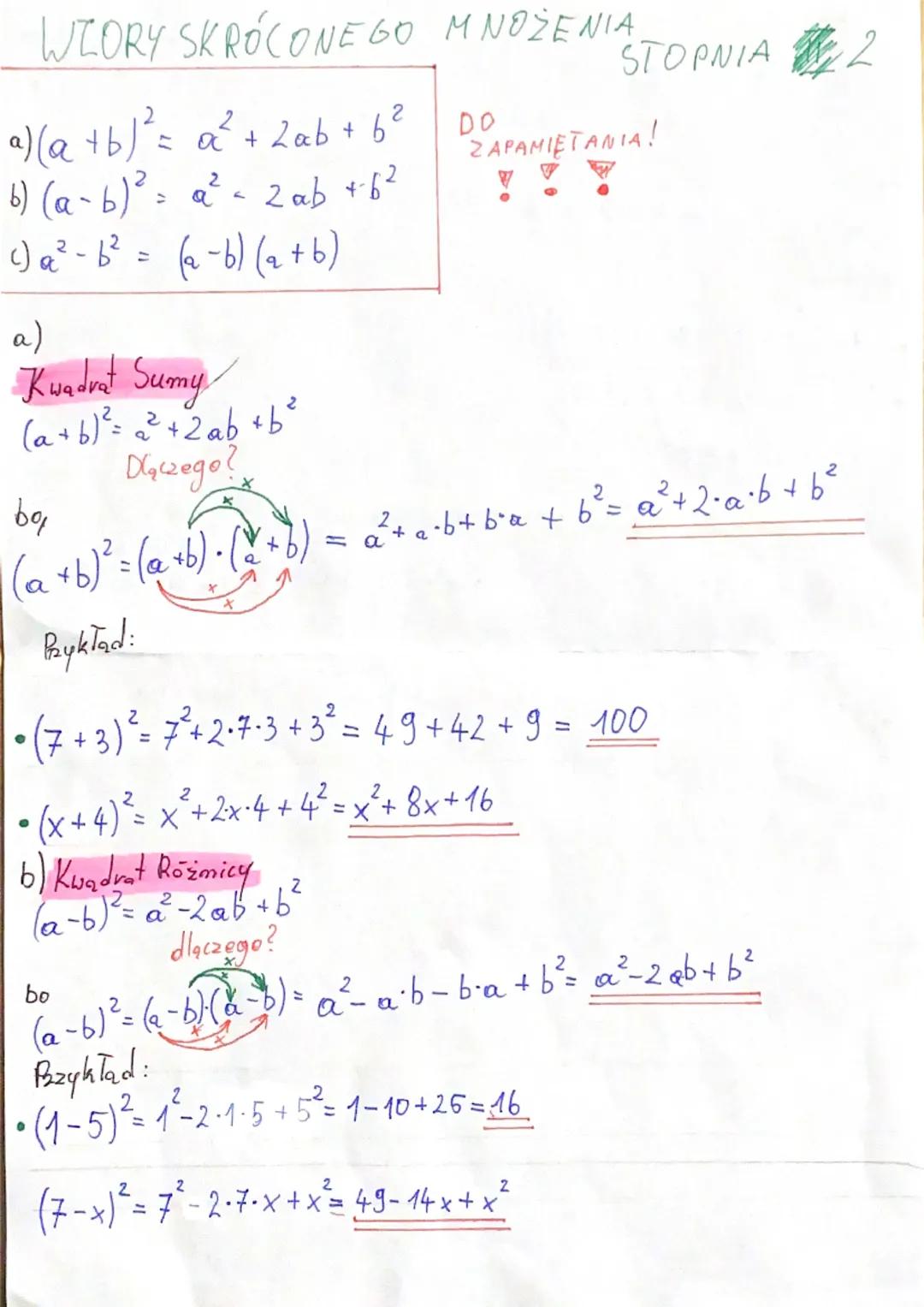 WIORY SKRÓCONEGO ΜΝΟΣΕΝΙΑ.
a) (a+b)²= a² + 2ab + b²
b) (a-b)²= a²-2ab+b²
c)a²-b²= (a-b) (a+b)
a)
Kwadrat Sumy
(a+b)²= a²+2ab+b²
Dlaczego?
ST