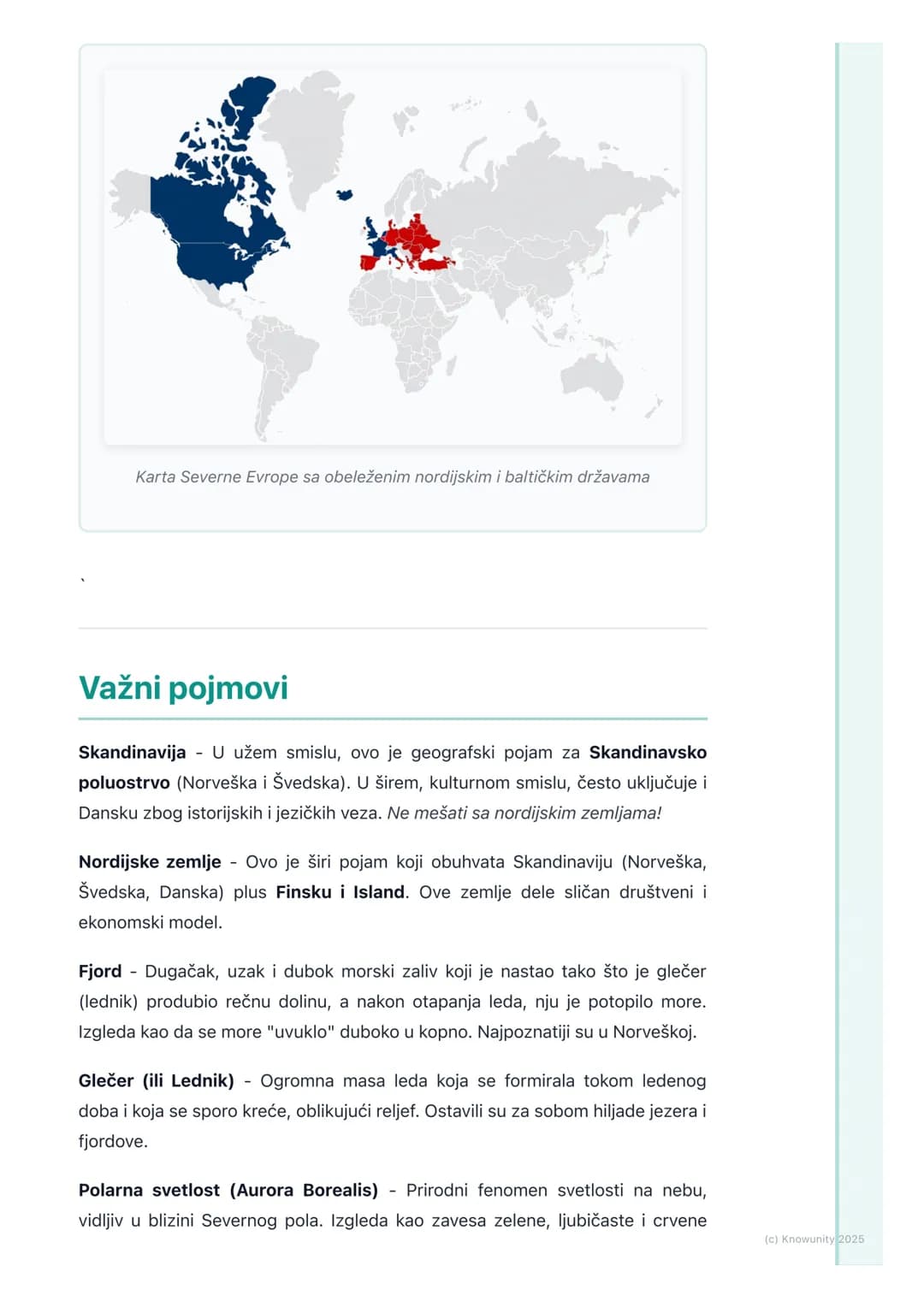 # Opšte karakteristike Severne
Evrope
Opšti pregled i položaj
Severna Evropa obuhvata Skandinavsko poluostrvo, poluostrvo Jiland, Island i