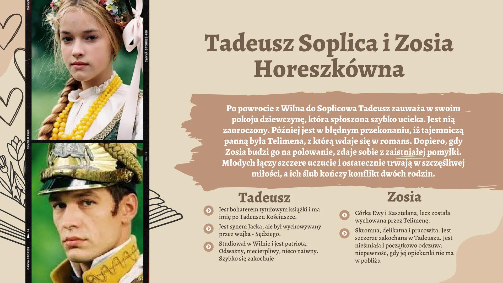 Adam Mickiewicz
Boppant a ich relacje → Sędzia Soplica
> Tadeusz Soplica
> Jacek Soplica
Telimena
> Wojski Hreczecha
Woźny Protazy
Soplicowi