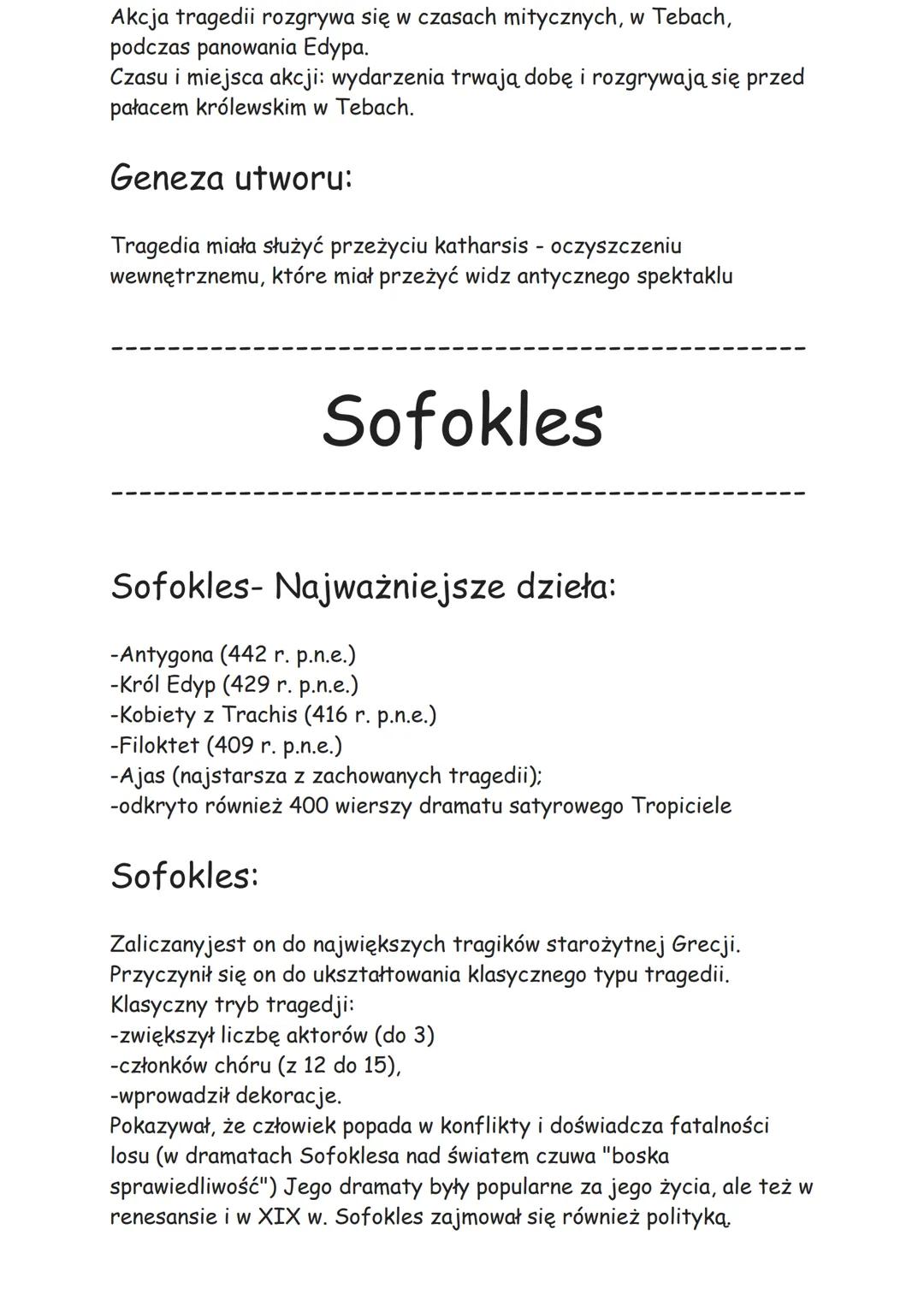 # Król Edyp, Sokrates
Cechy gatunku widoczne w utworze:
-Prolog- relacje o faktach poprzedzających akcję dramatu
-Parodos- pieśń chóru na w