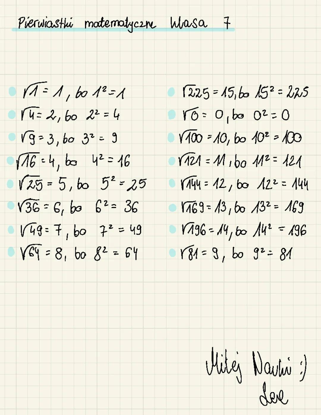 pierwiastki matematyka klasa 7