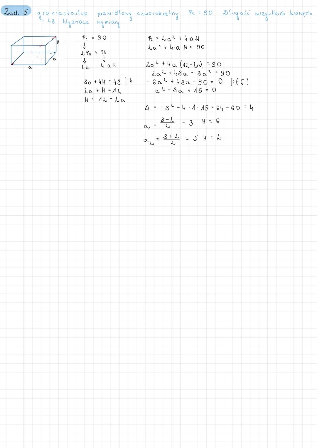 Zad. 1
Zad. 2
45
1459
H√Z
Zad. 3
Oblicz V graniastorlupa prostego, ktorego podstawa jest rab
wysokość jest 3 razy dłuższa niż bok rązbu.
Zad