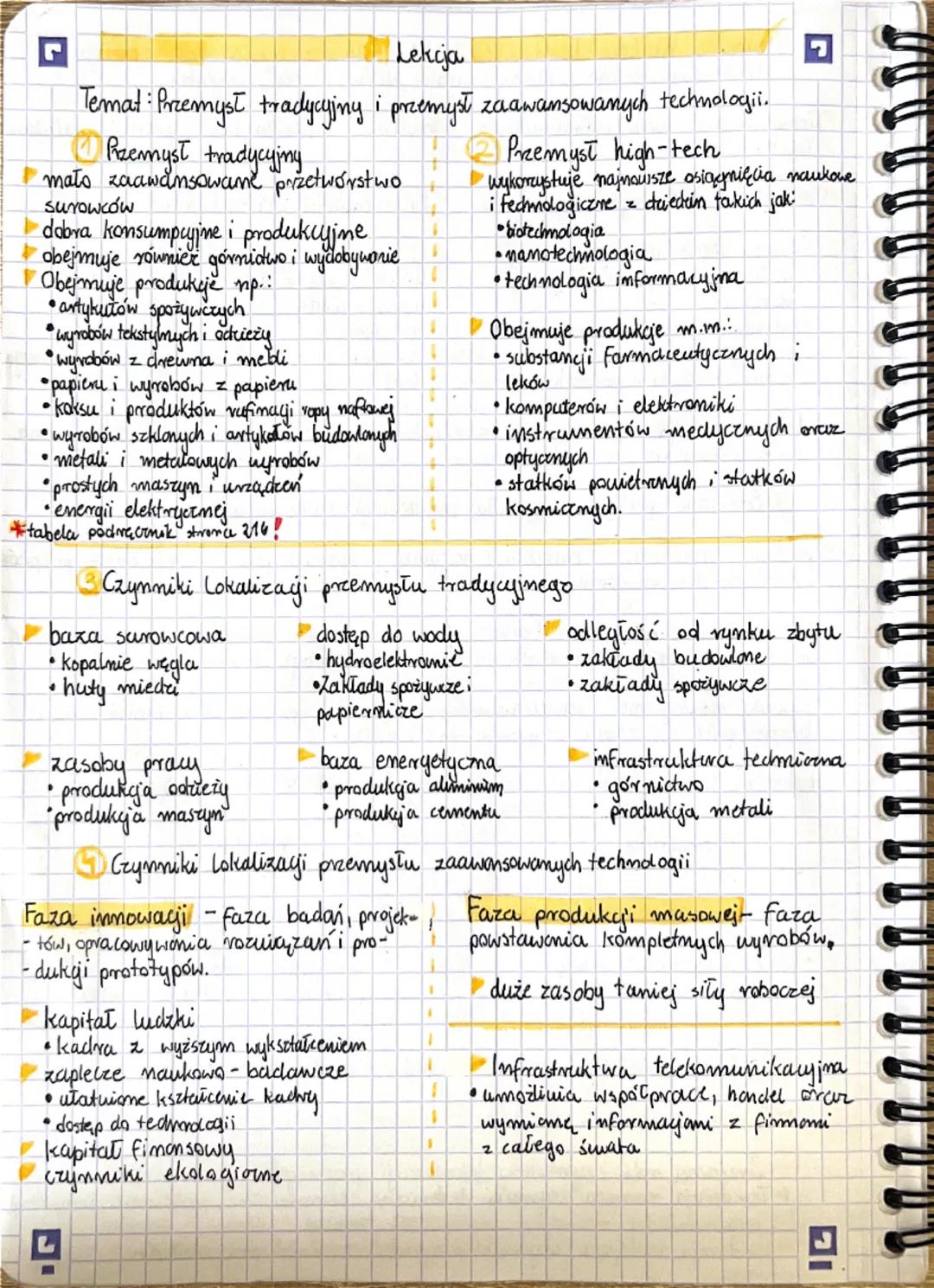 L
Lekcja
Temat: Przemysł tradycyjny i przemysł zaawansowanych technologii.
Raemysł tradycyjing
mało zaawansowane przetwórstwo
surowców
dobra