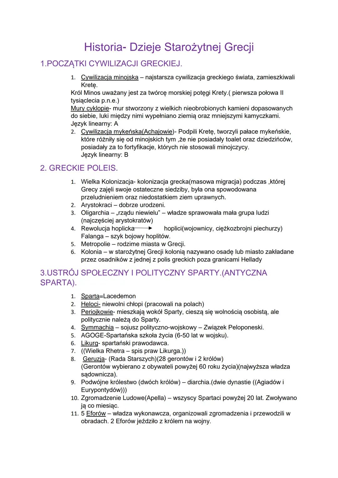 Historia- Dzieje Starożytnej Grecji
1.POCZĄTKI CYWILIZACJI GRECKIEJ.
1. Cywilizacja minojska - najstarsza cywilizacja greckiego świata, zami