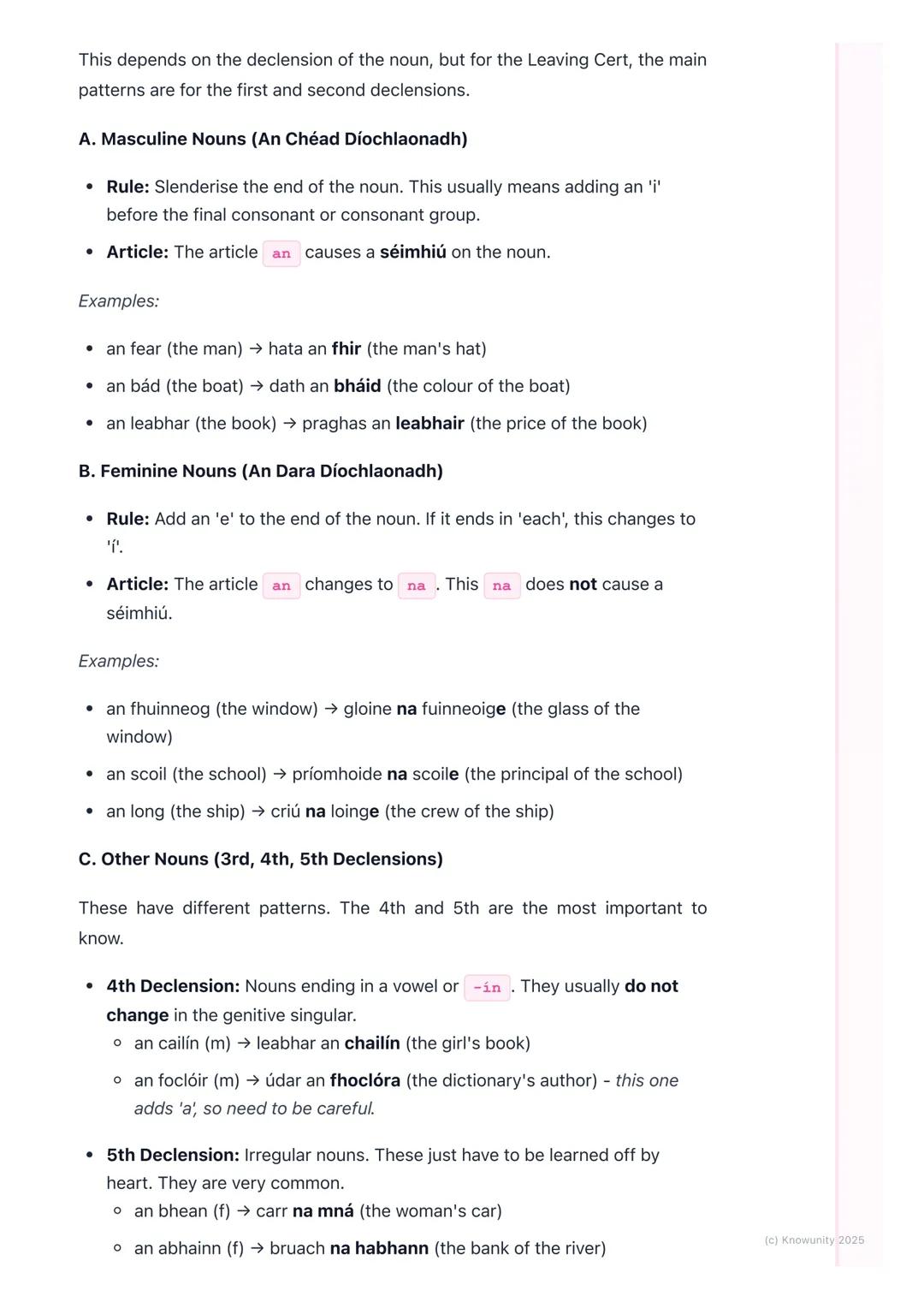 # An Tuiseal Ginideach (The
Genitive Case)
An introduction to the genitive case
The Tuiseal Ginideach is basically the 'of' case in Irish.
