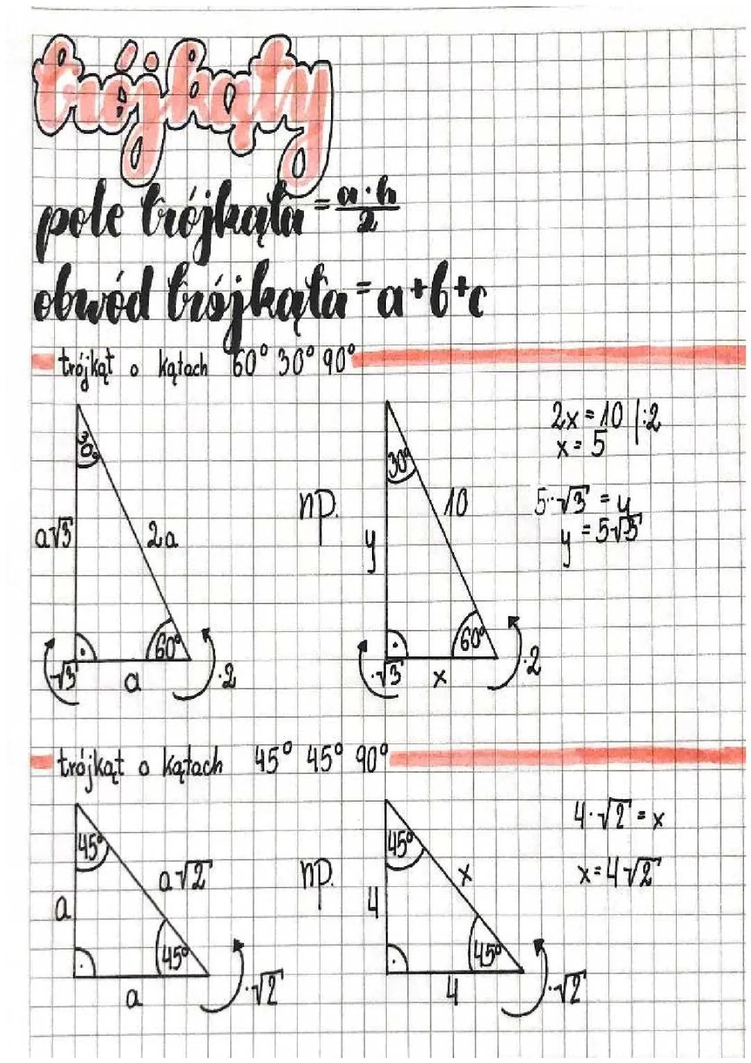 trójkąty 30 60 90 i 45 45 90
