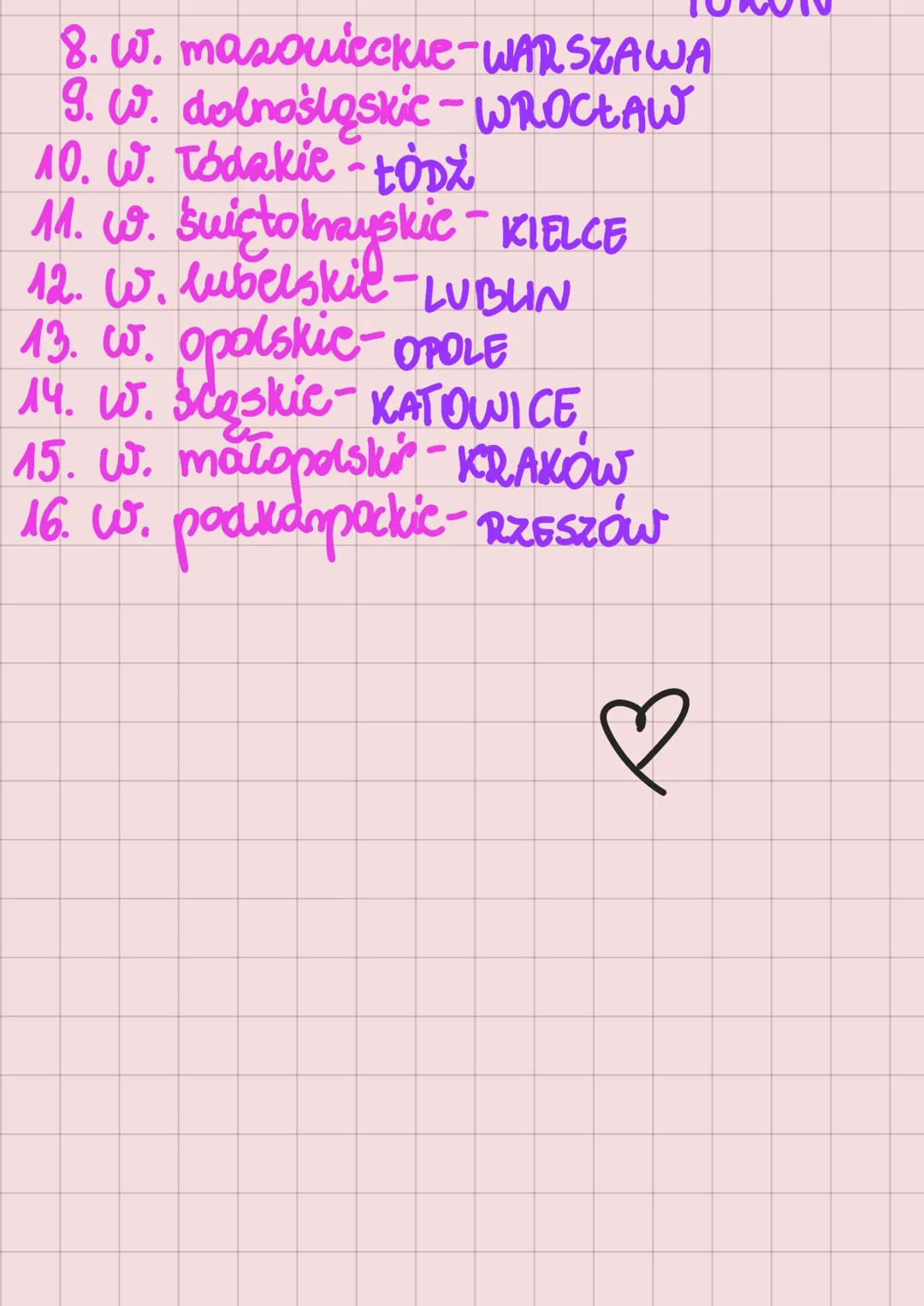 # WOJEWÓDZTWA
2.
3.
4.
7.
8.
5.16.
10.
9
12.
13
M.
15. 16
1. W. zachodnio-pomorskic - SZCZECIN
2. W. pomorskic-GDAŃSK
3. W. wa