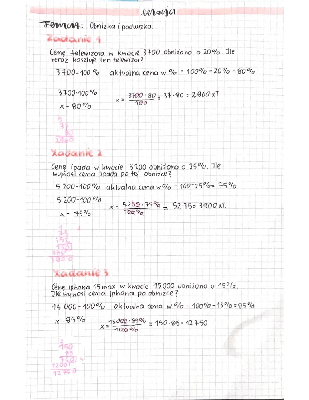 Obliczenia procentowe. Obniżki i podwyżki.