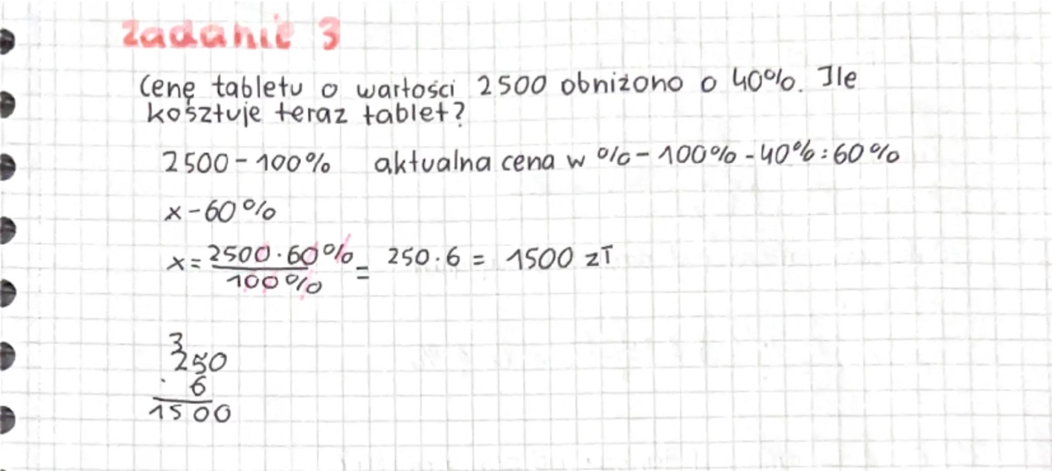 versija
Temat: Obniżka i podwyżka.
Zadanie 4
Cene telewizora w kwocie 3700 obniżono o 20%. Jle
teraz kosztuje ten telewizor?
3700-100%
aktua