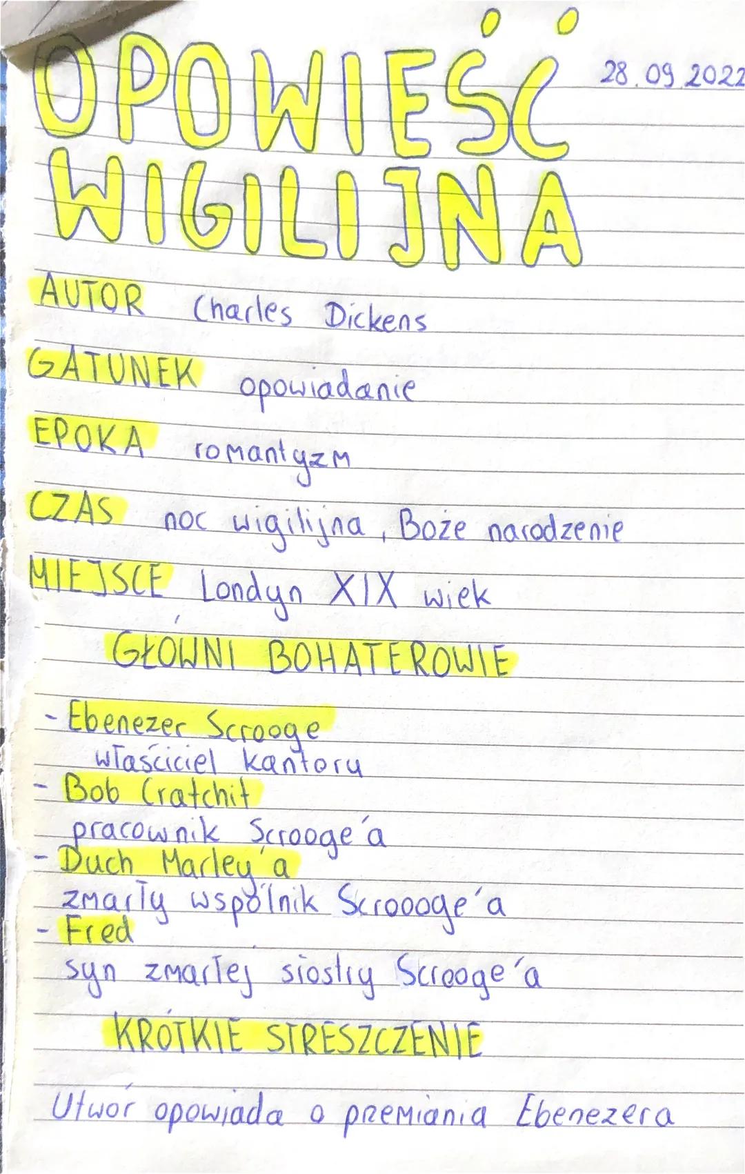 OPOWIESC
WIGILIJNA
AUTOR Charles Dickens
GATUNEK opowiadanie.
EPOKA romantyzm
CZAS
MIEJSCE Londyn XIX wiek
GŁOWNI BOHATEROWIE
0
-Ebenezer Sc