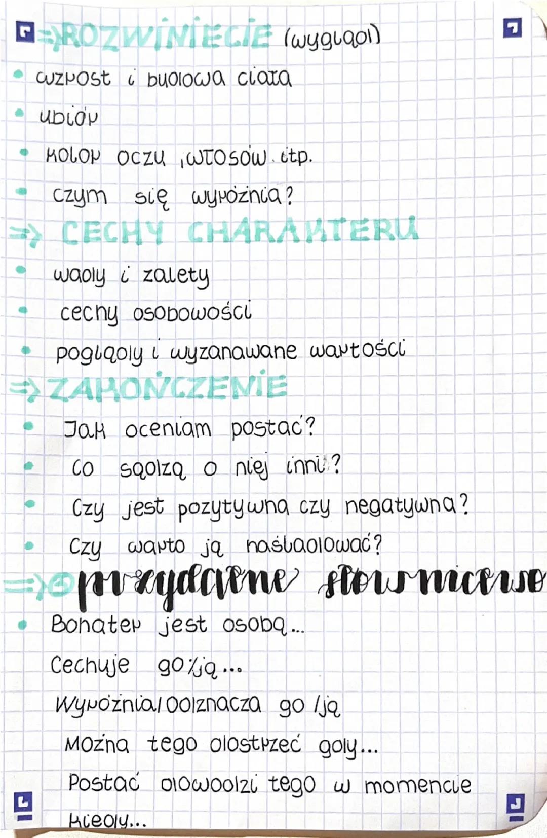ום
71
Chavakee
w y
удрука
m
ום
ckeni chqvaenewv y se le
swstęp:
L
Puzeoista wienie postaci.
ROZWINIĘCIE
opus wyglądu
cechy charakteru z uzas