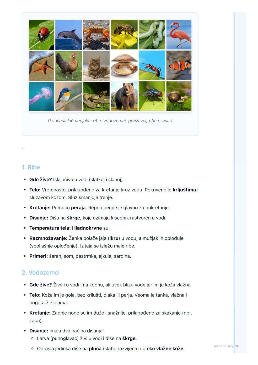 # Kičmenjaci
Uvod u kičmenjake
Kičmenjaci su životinje koje imaju unutrašnji skelet čiji je glavni deo kičma.
Kičma je sastavljena od pršl