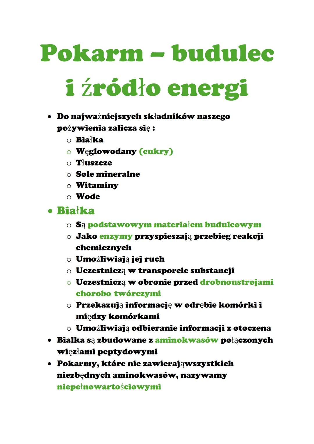 Pokarm - budulec i źródło energii