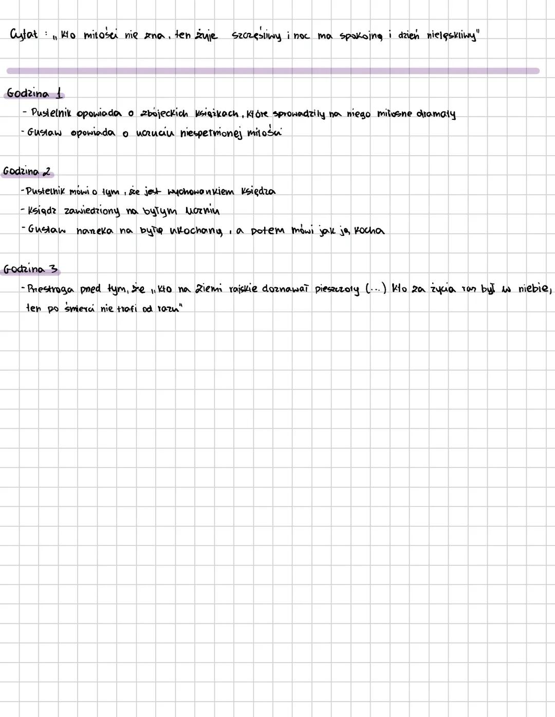Cytat: Kto mitości nie zna, ten żyje szczęśliwy i noc ma spokojng i dzień nielęskliwy"
Godzina
- Pustelnik opowiada o zbójeckich książkach,