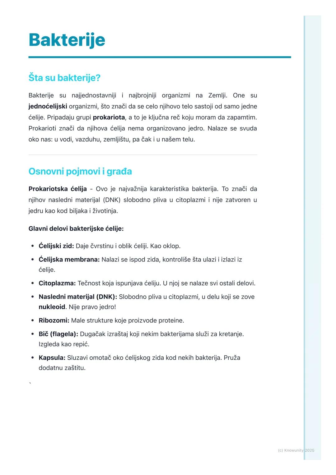 # Bakterije
## Šta su bakterije?
Bakterije su najjednostavniji i najbrojniji organizmi na Zemlji. One su
ejdnoćelijski organizmi, što znač