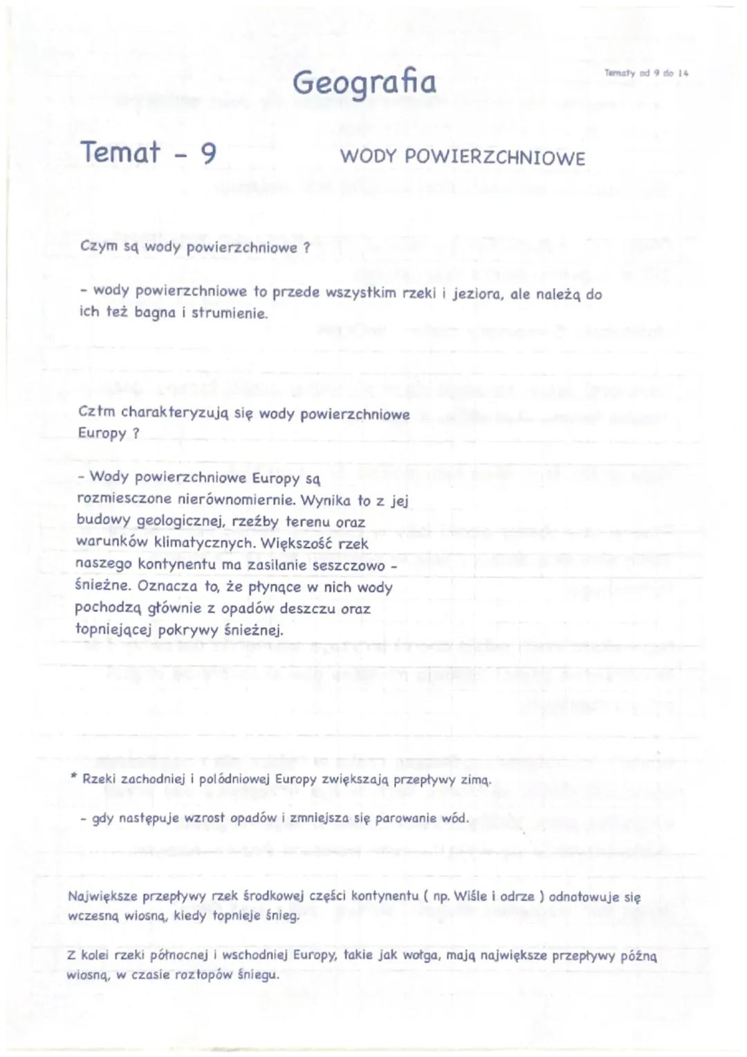 Temat - 9 ( wody powierzchniowe )