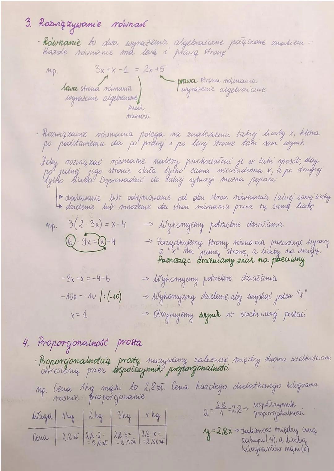 # Wyrazenia algebraiczne
i równama
1. Definige i podstawowe nazwy
- Wyrazeniem algebraicanym nazywamy zapis liter i liczb
połączonych znaka