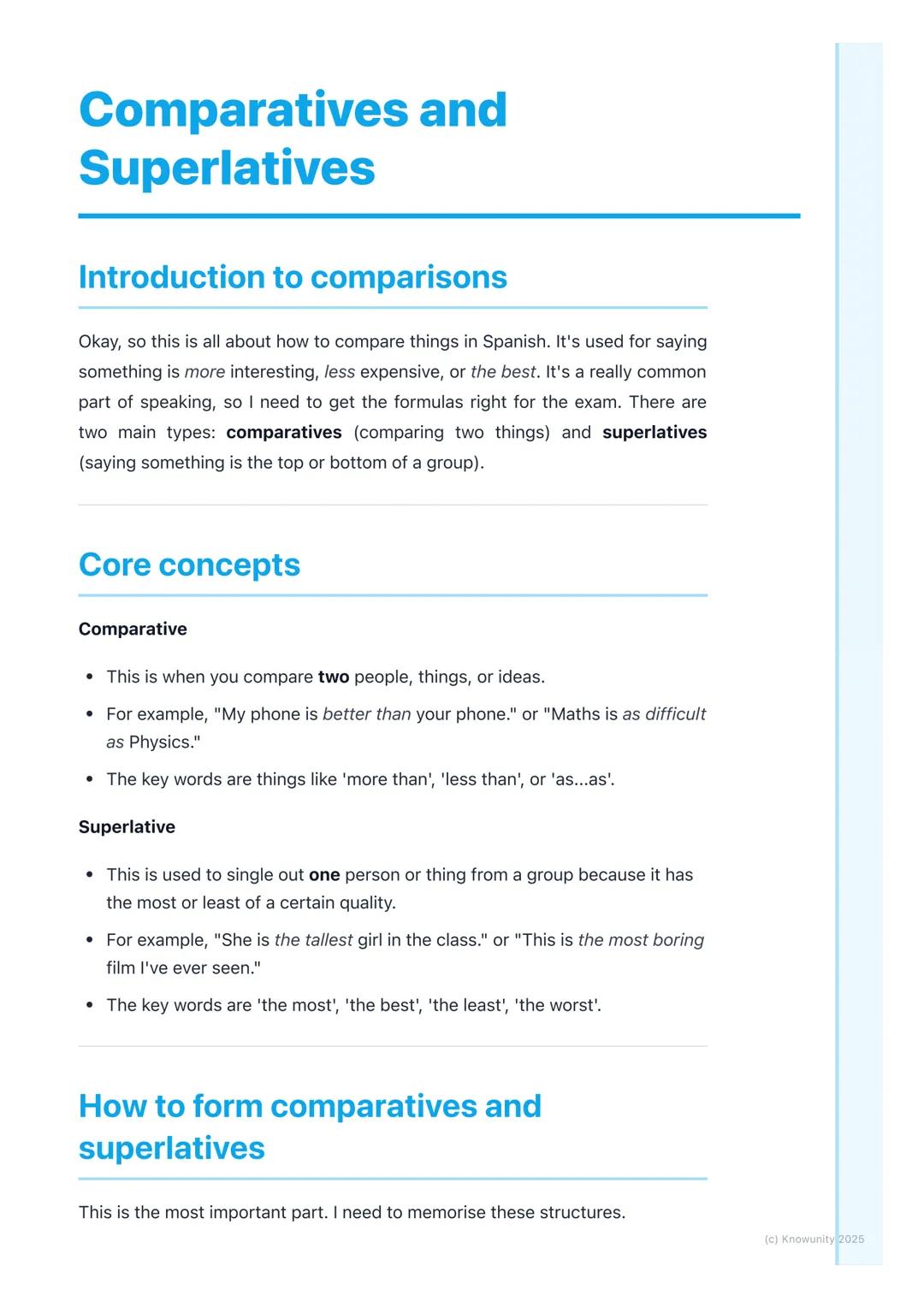 # Comparatives and
Superlatives
## Introduction to comparisons
Okay, so this is all about how to compare things in Spanish. It's used for