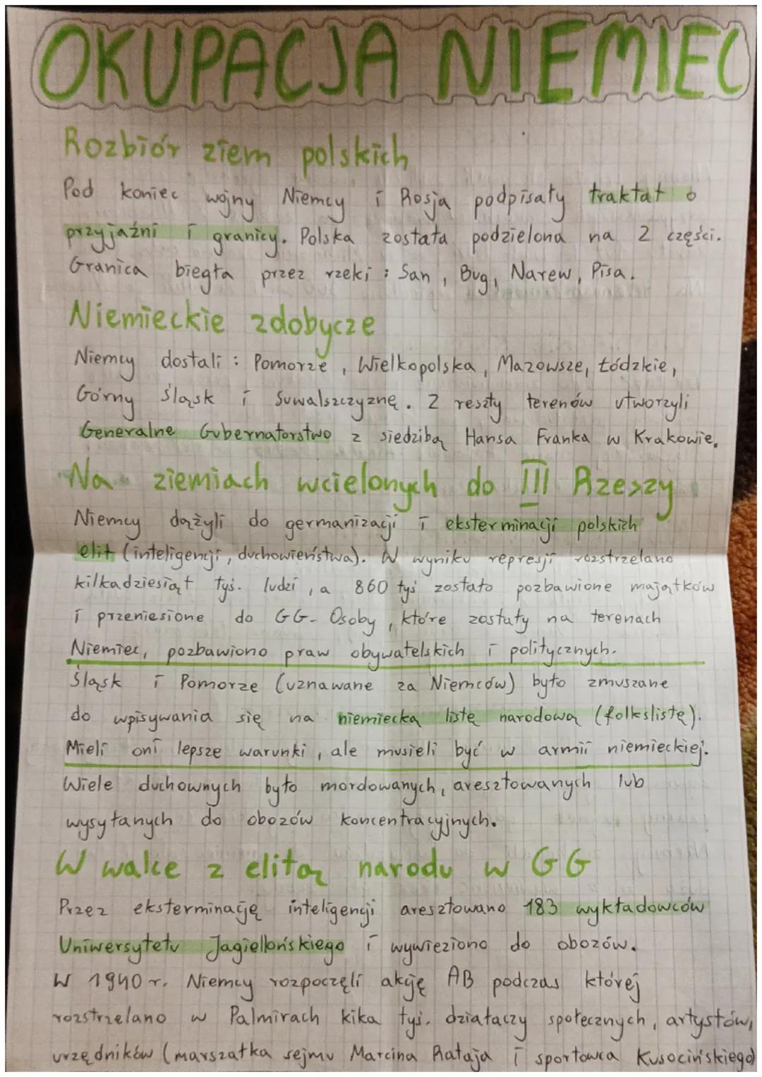 OKUPACJA NIEMIEC
Rozbiór ziem polskich
Pod koniec wojny Niemcy i Rosja podpisaty traktat o
przyjaźni
granicy. Polska zostata podzielona na 2