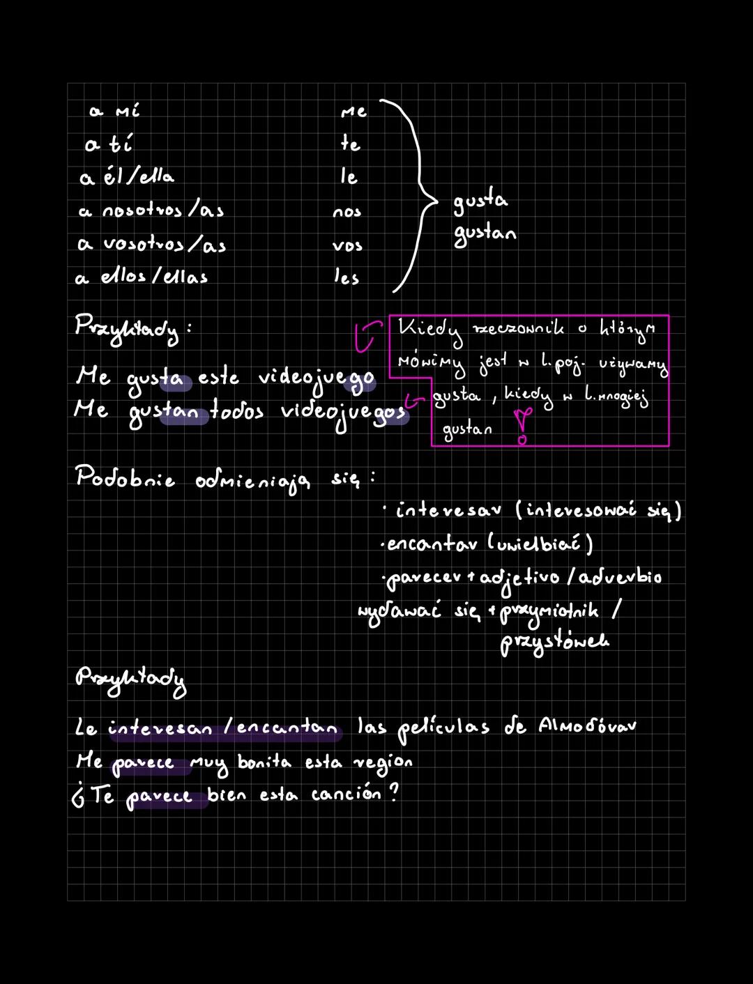 Gustar
(podobać się, lubić 1
Czasonnik vegularny pierwszej koniugacji
2 hońcówką - aν
Przed czasownikiem gustar w zdaniu pojawiają się
zai