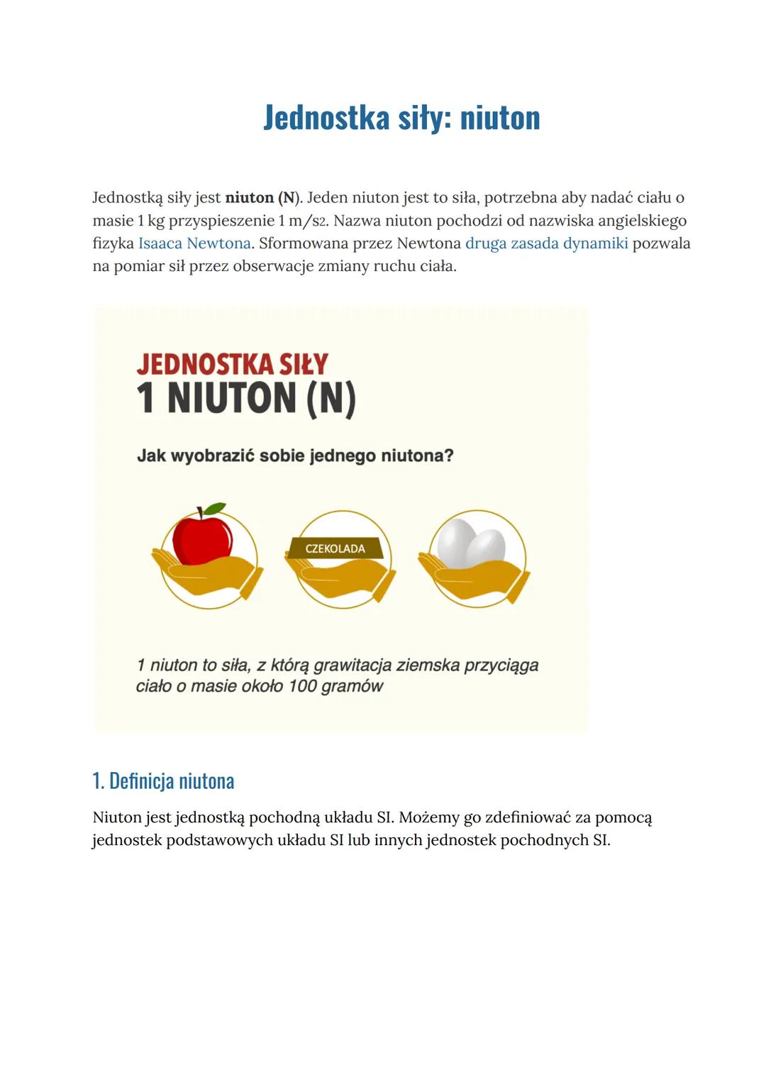 Czym jest jednostka siły - niuton?