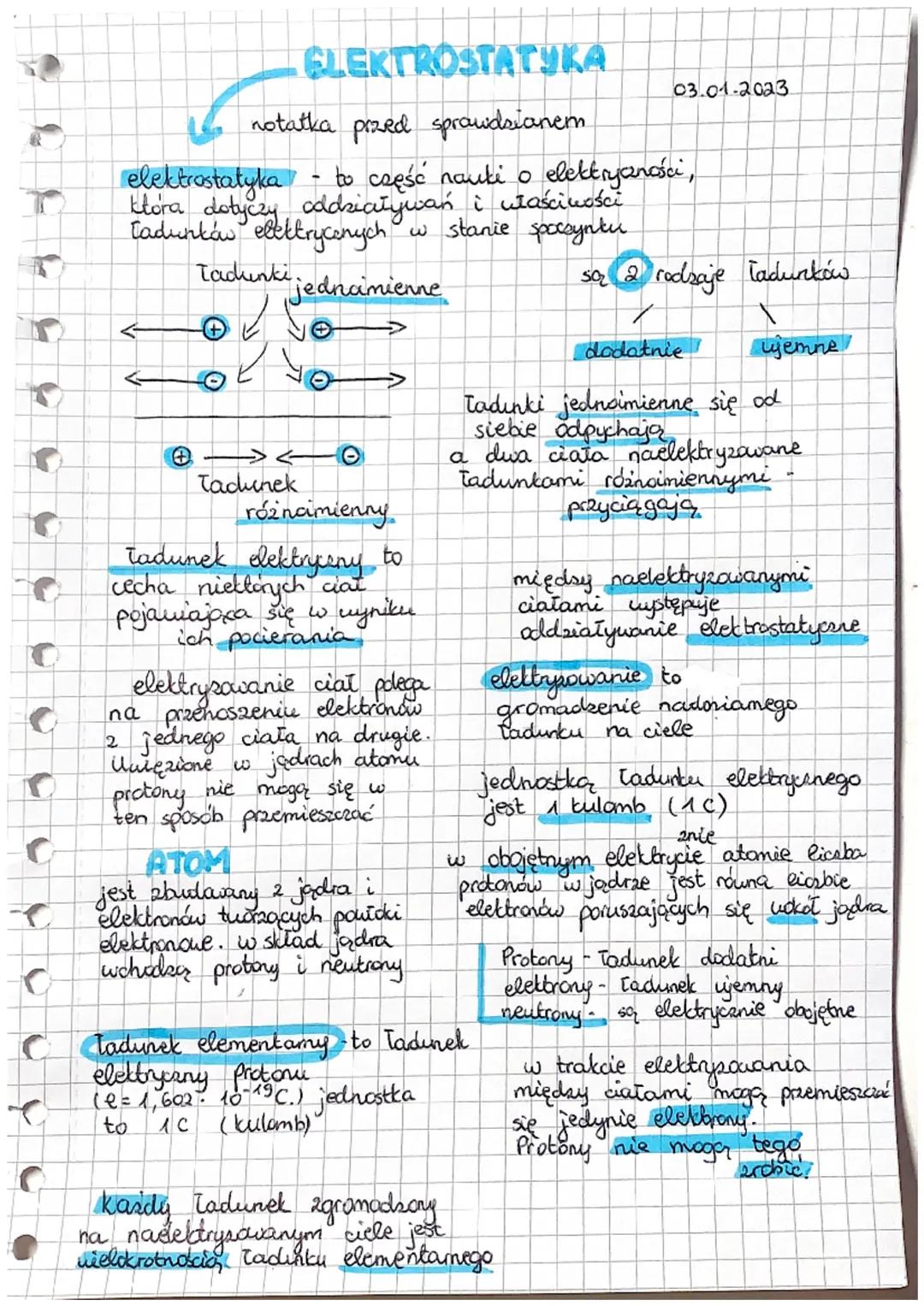 C
C
C
C
X
ELEKTROSTATYKA
notatka przed sprawdzianem
elektrostatyka - to część nauki o elettryancści,
ktora dotyczy codziaływań i utaściwości
