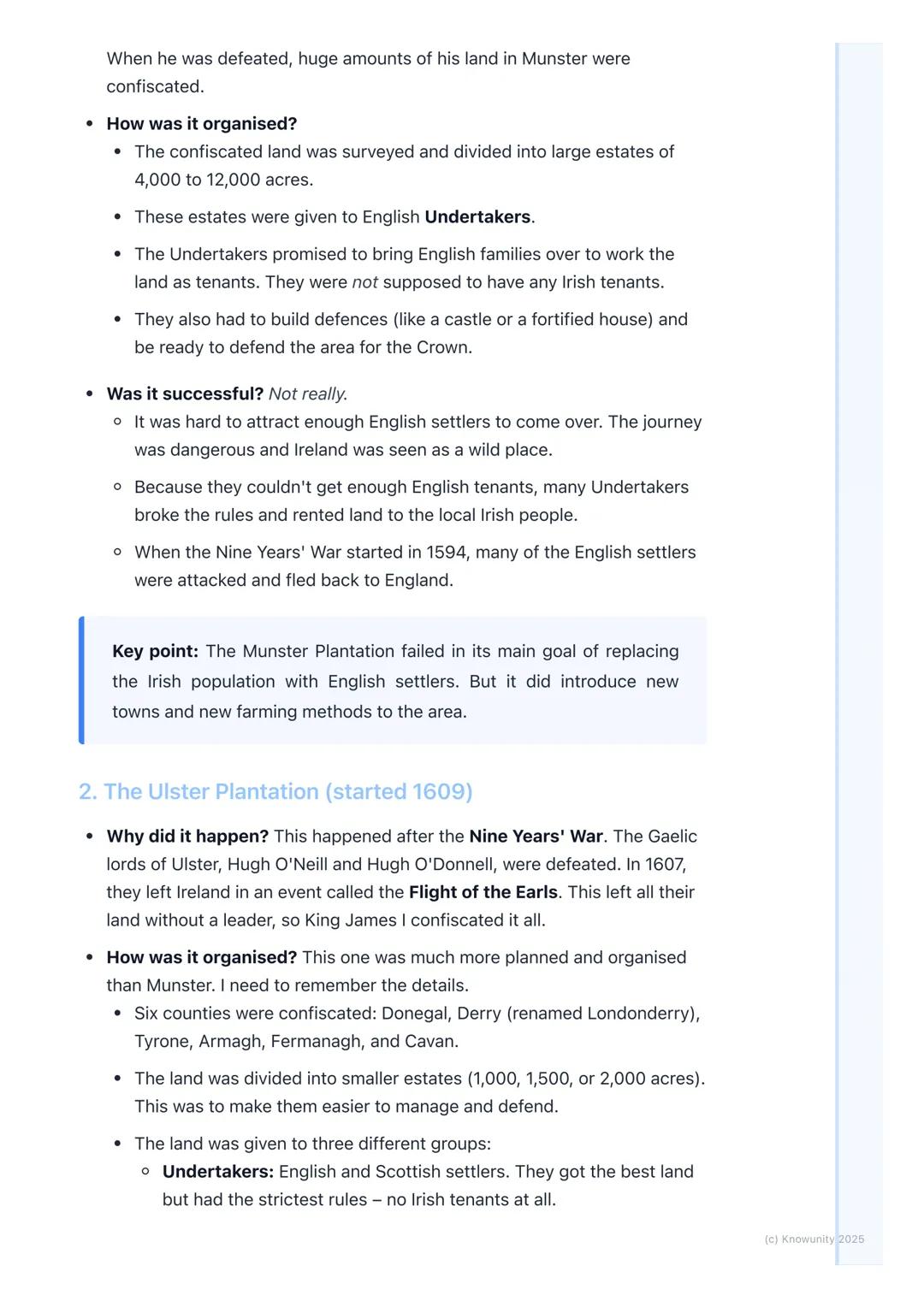 # Key Plantations: Munster and
# Ulster
Introduction to the plantations
The Plantations were when the English rulers took land from the Ir