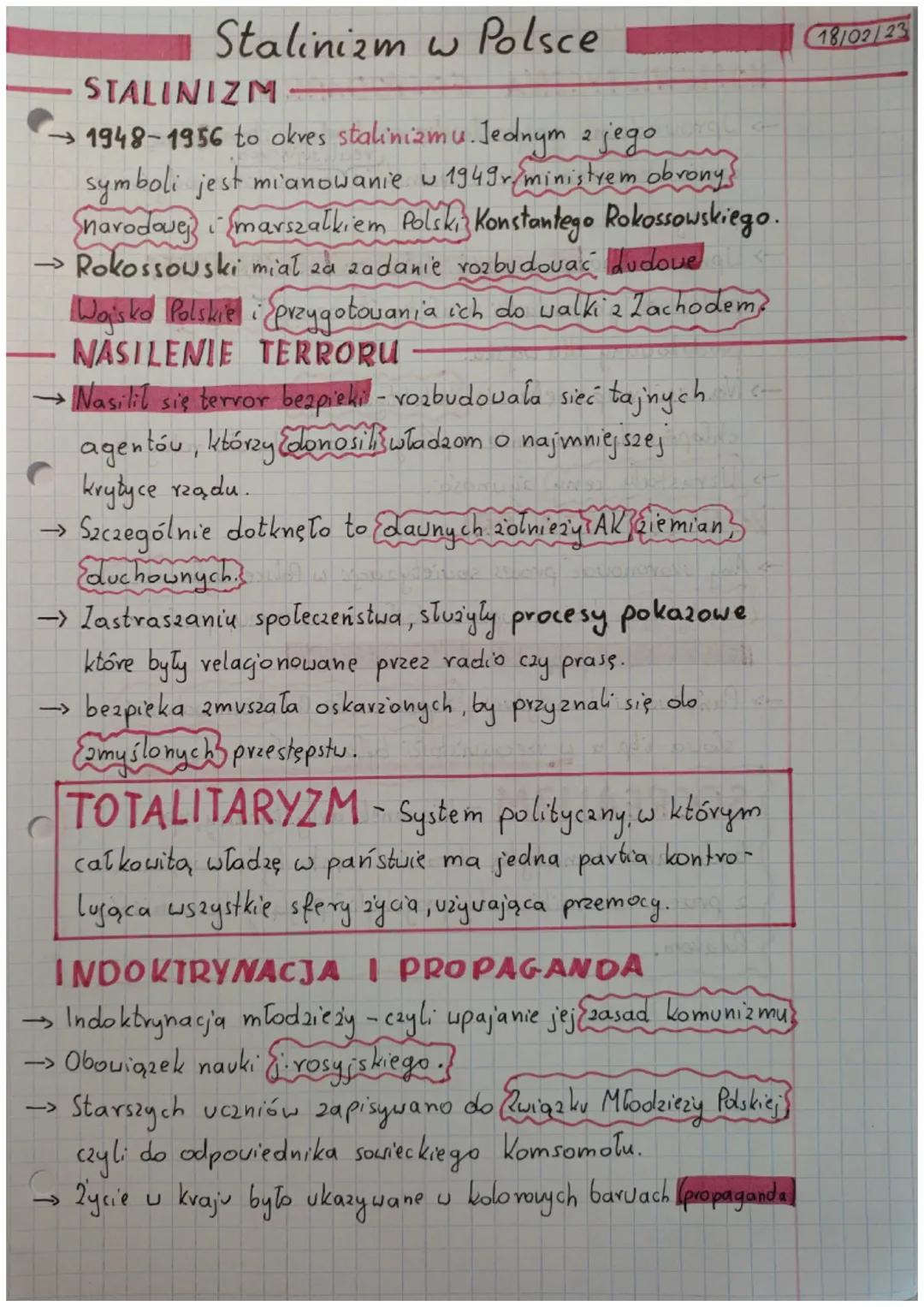 Stalinizm w Polsce
STALINIZM
→1948-1956 to okves stalinizmu. Jednym z jego
2
symboli jest mianowanie w 1949v/ministrem obrony?
narodowej mar